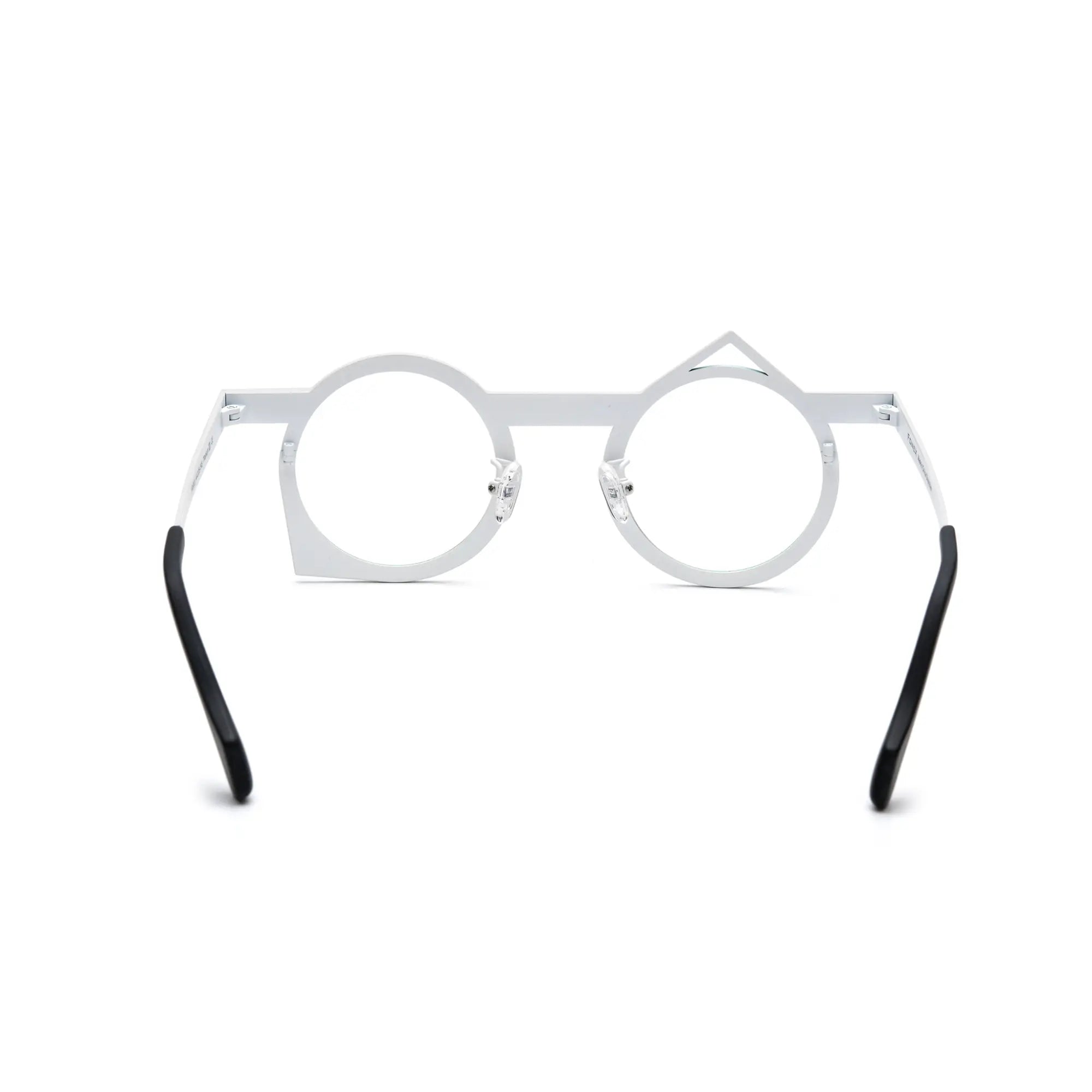 Rear view of VoyueLens™ VL185801 green-white artistic eyeglasses made of pure titanium with silicone nose pads.