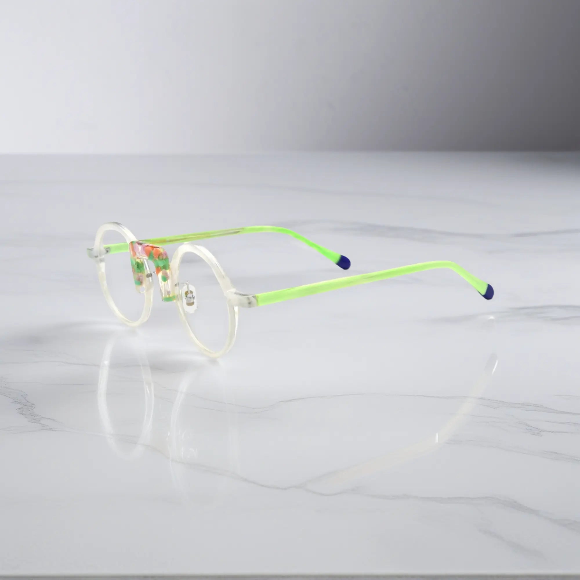 Frost Bloom variant shown from the side with clear temple arms