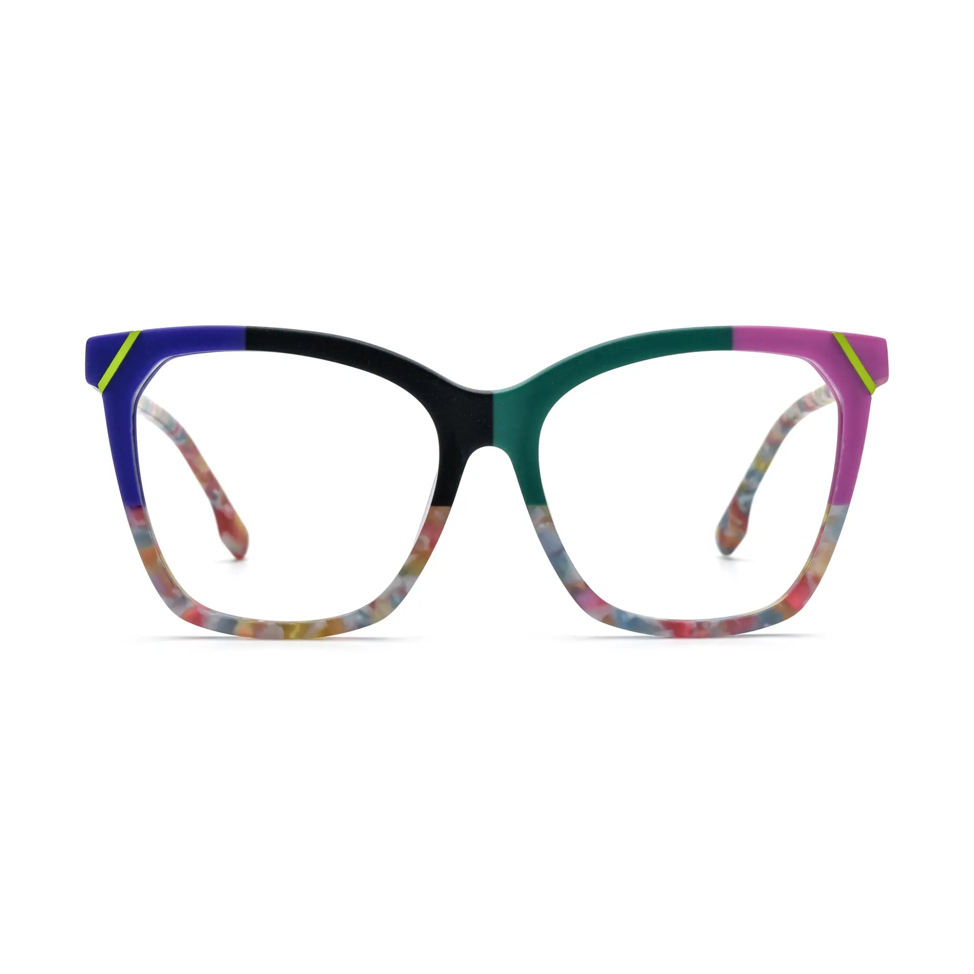 VoyueLens™ Graphite Black & Emerald Fade Square Eyeglasses – Front View – SKU VL19343-C2