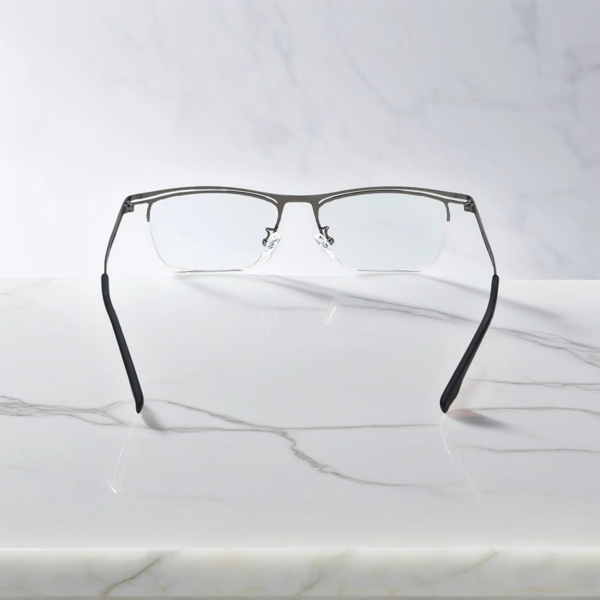 VoyueLens™ Graphite Gray titanium semi-rim eyeglasses back view