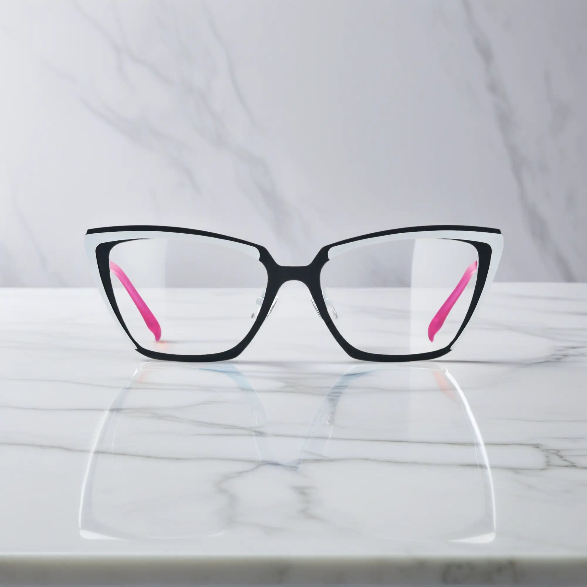 Front view of VoyueLens™ VL185809 Graphite Whisper glasses in black-white titanium frame