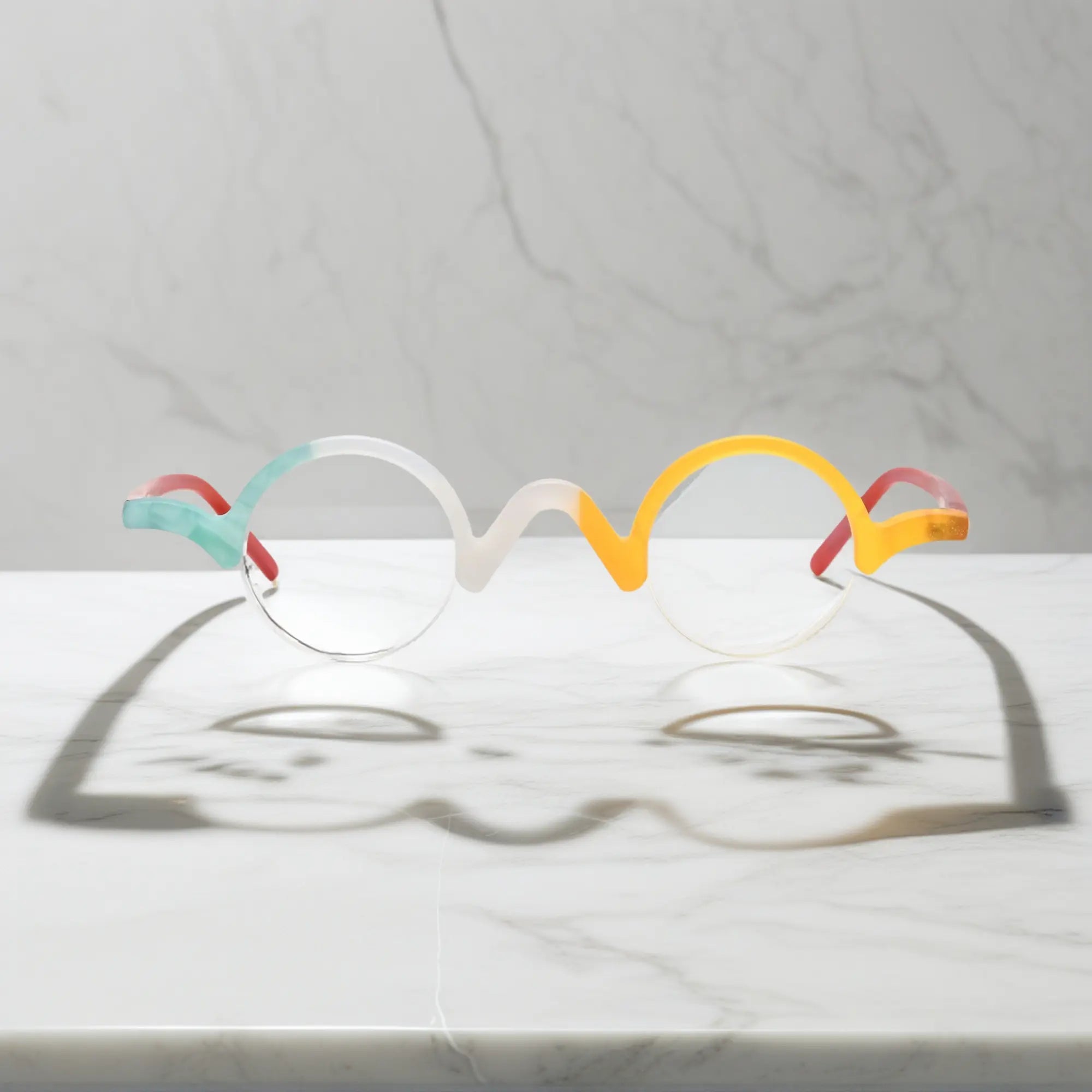 Front view of VoyueLens™ Ivory-Orange semi-rimless browline eyeglasses with matte acetate wave design.