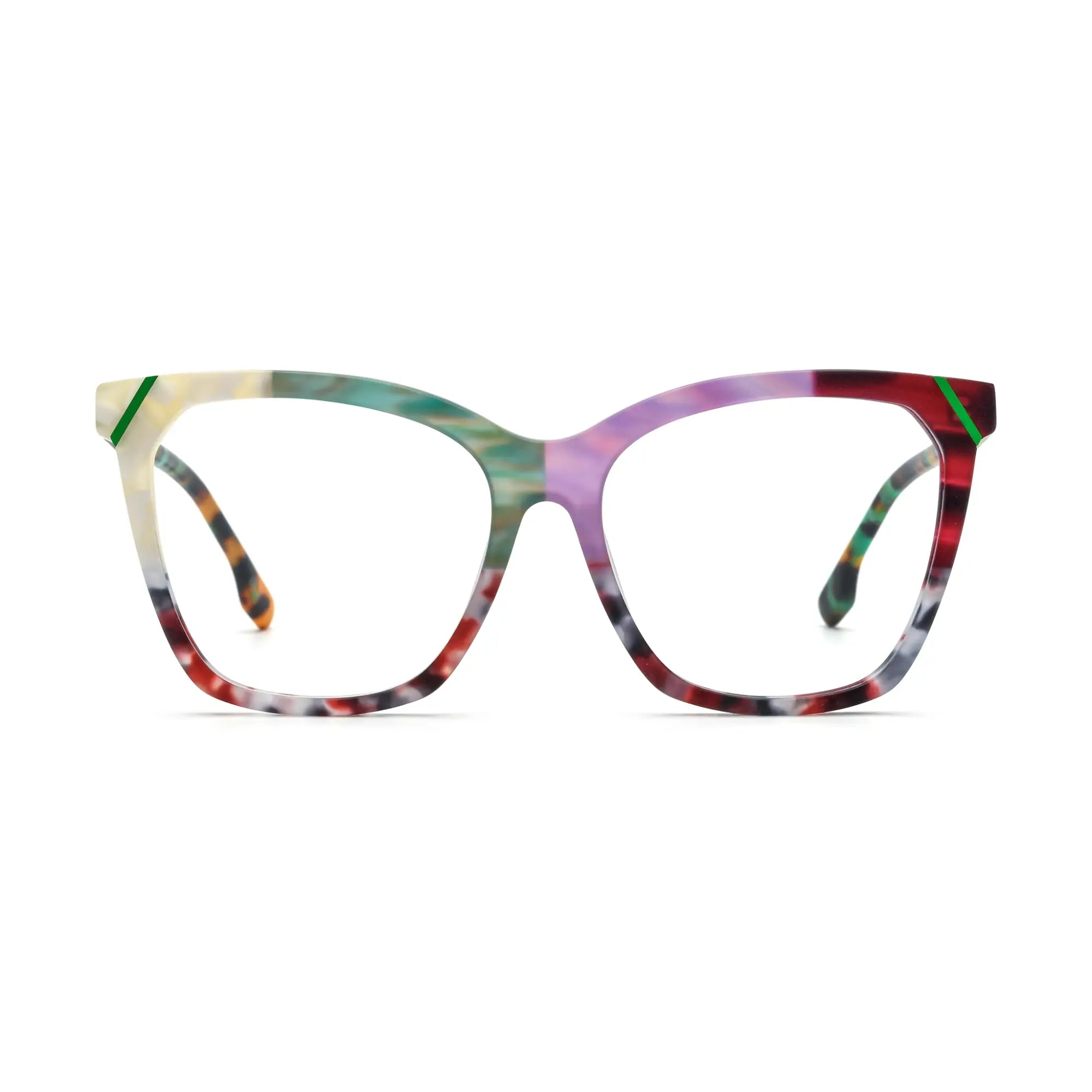 VoyueLens™ Jade Green & Plum Tortoise Square Eyeglasses – Front View – SKU VL19343-C5