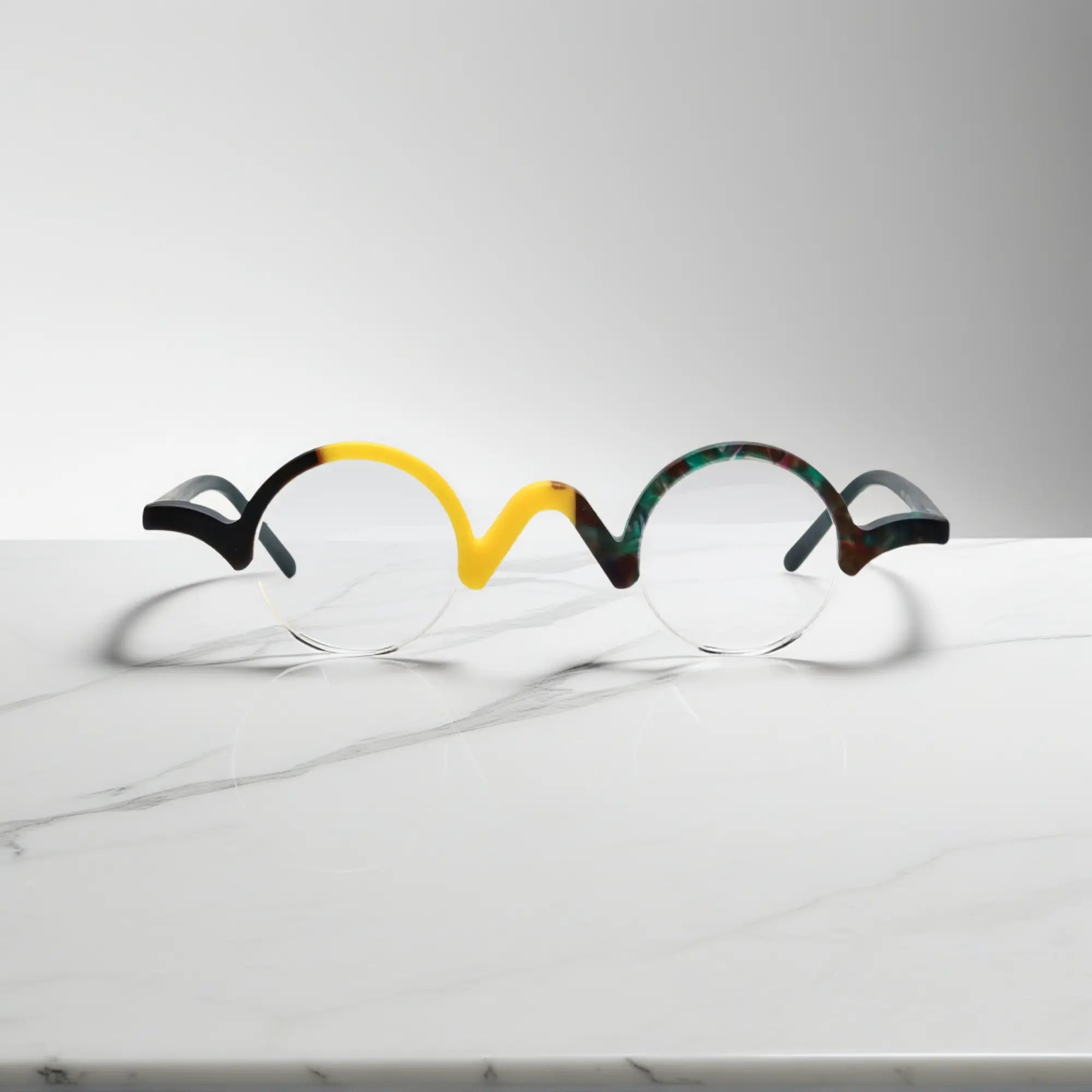 Front view of VoyueLens™ Lemon-Lime semi-rimless browline eyeglasses with vibrant matte dual-tone finish.