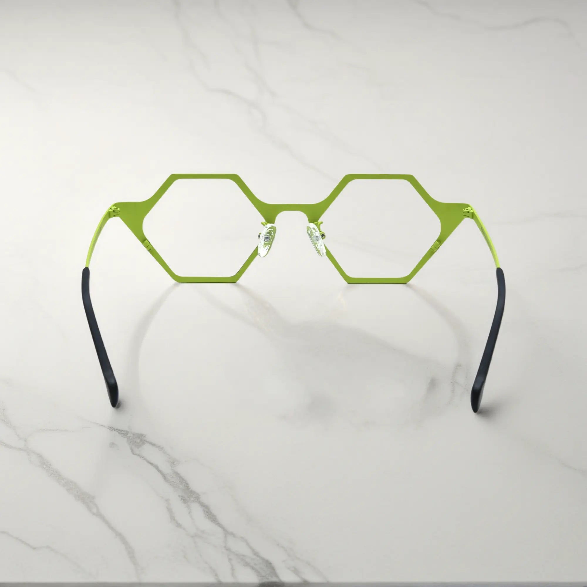 Rear angle of VoyueLens™ VL185881 in Lemon Orchid – vibrant geometric structure