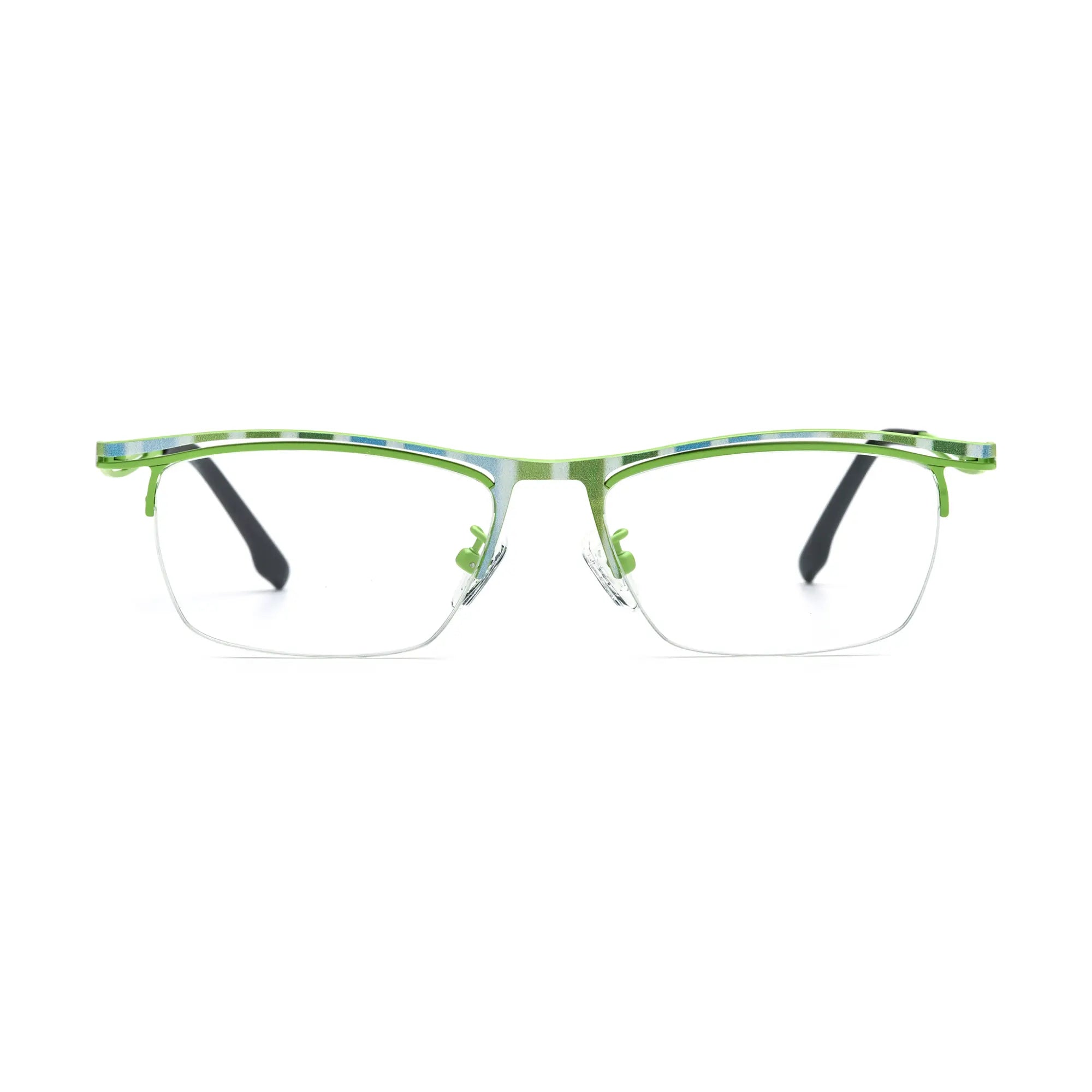VoyueLens™ Lime Stripe Semi-Rim Eyeglasses – Front View – SKU VL185890-C1