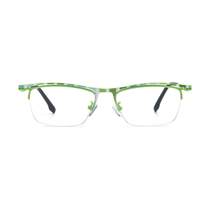 VoyueLens™ Lime Stripe Semi-Rim Eyeglasses – Front View – SKU VL185890-C1