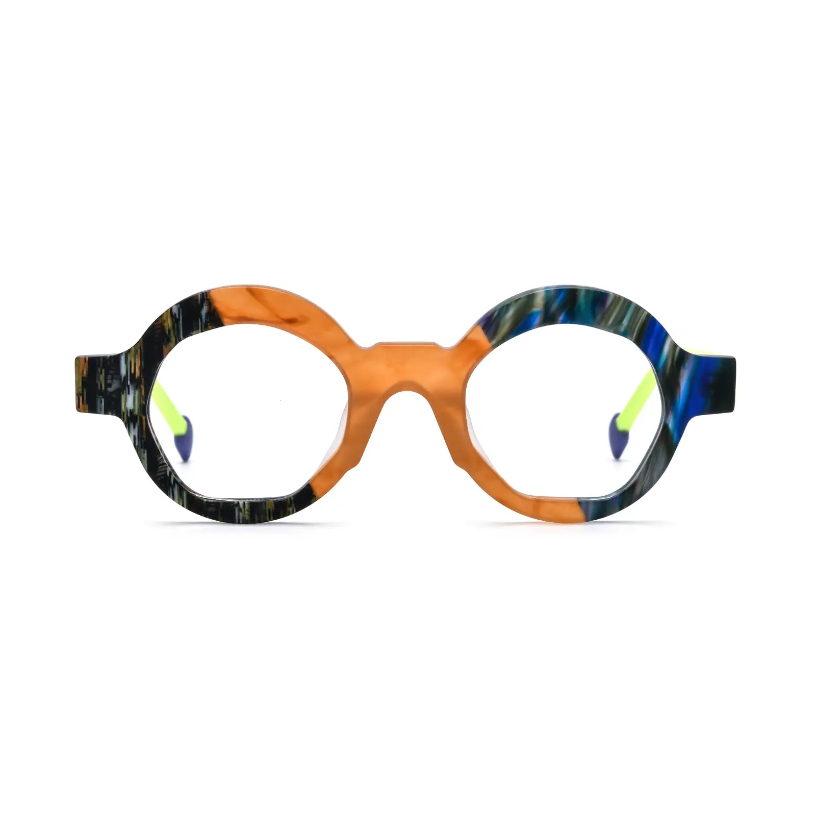 VoyueLens™ Lime Tortoiseshell Polygon Eyeglasses – Front View – SKU VL19355-C2
