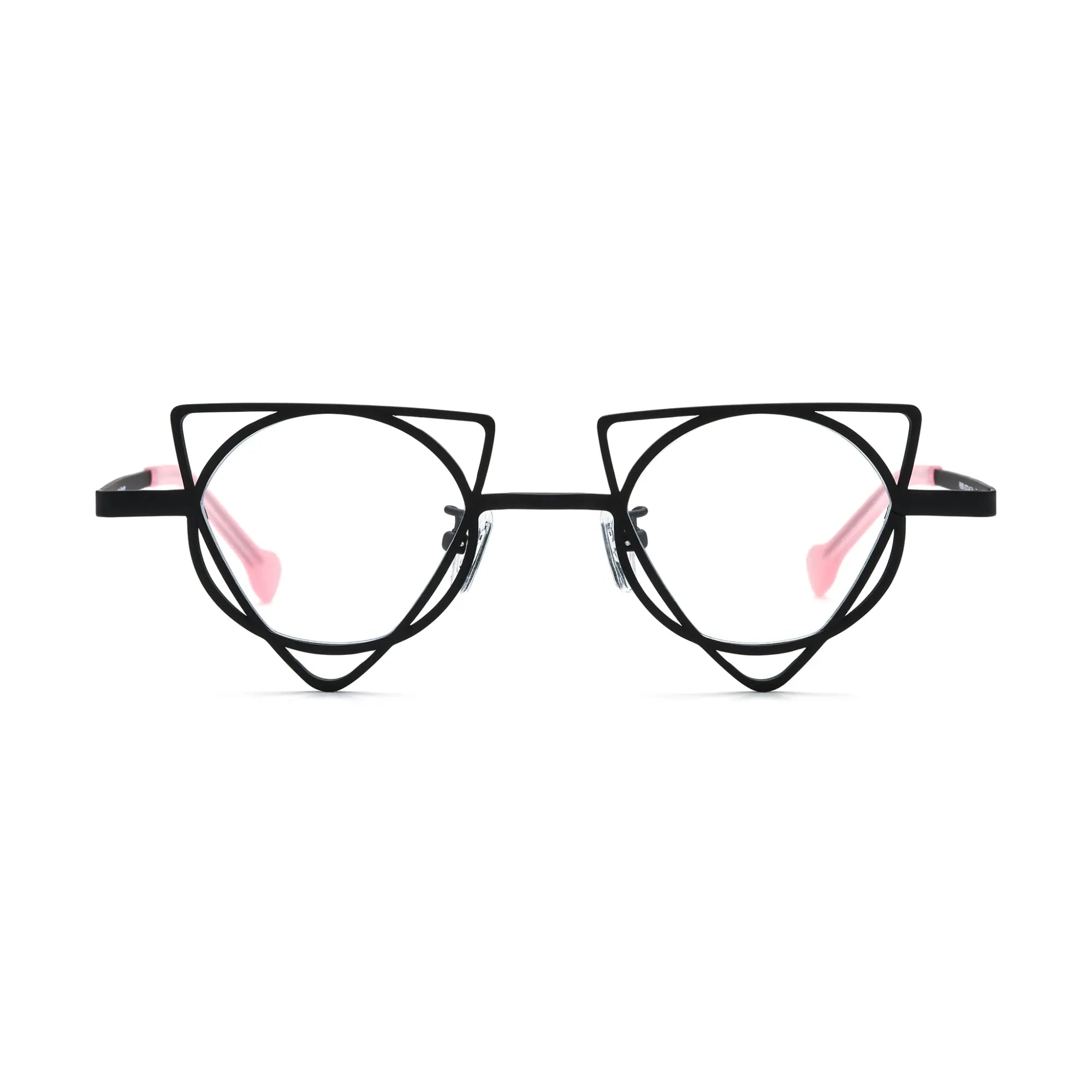 VoyueLens™ Matte Black Geometric Glasses – Front View – SKU VL185859-C3