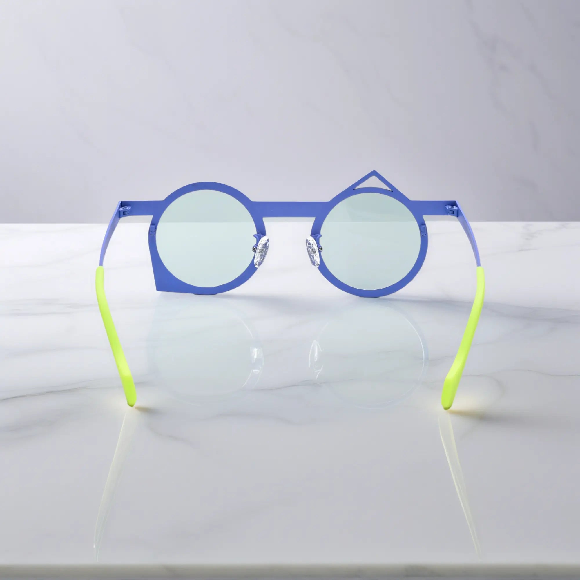 Rear angle of VoyueLens™ VL185801 Midnight Neon artistic glasses, lightweight and prescription-ready.