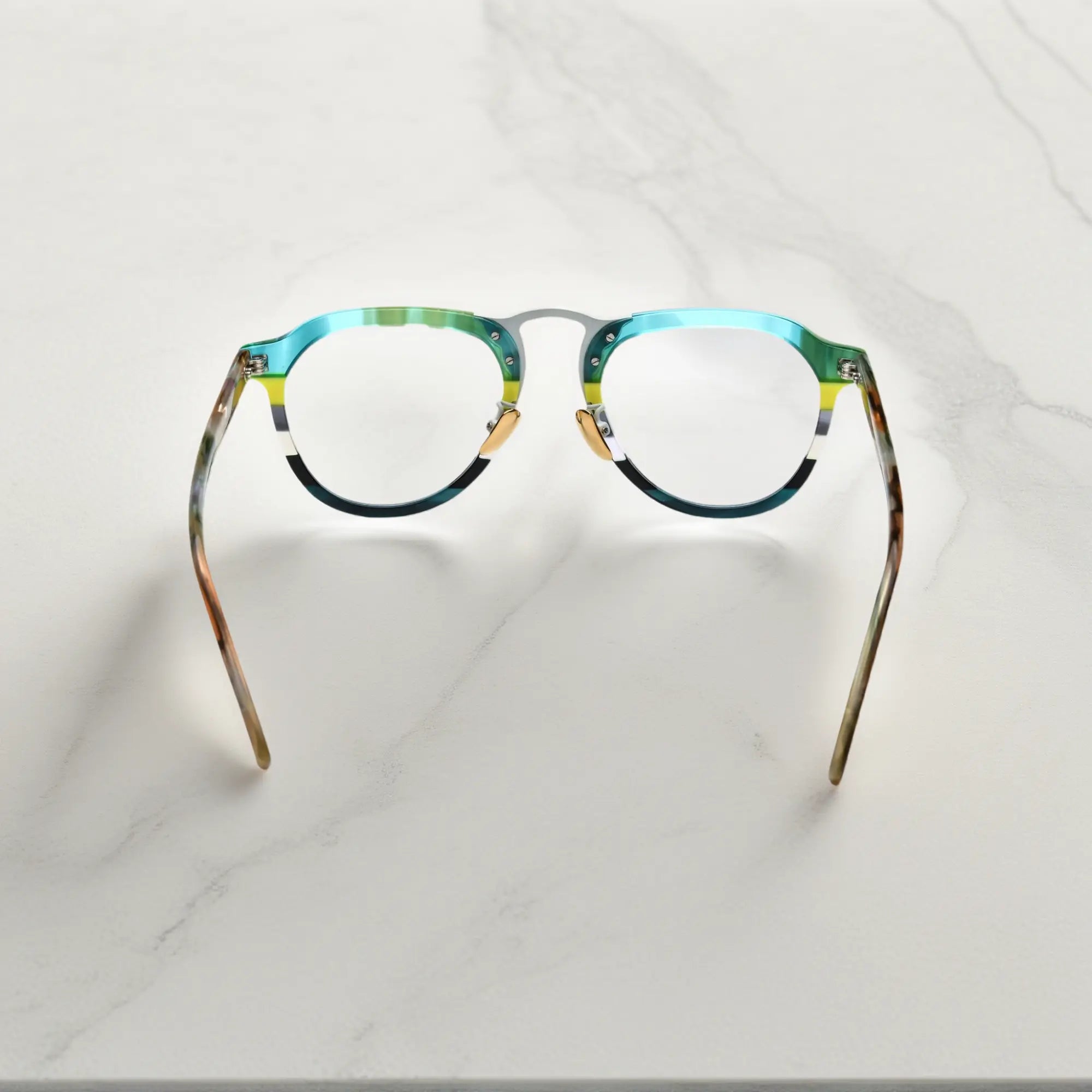 Rear view of VoyueLens Mint Cream Tortoise mint yellow tortoise shell aviator glasses