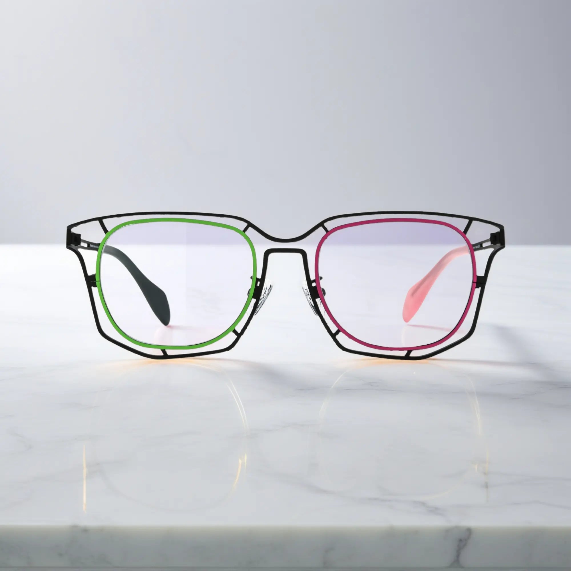 Front view of VoyueLens™ VL185865 in Mint Pink Fusion – color-block titanium glasses