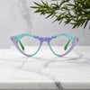 Mint Sorbet VoyueLens™ pixel cat-eye glasses front view in fresh pale green tones