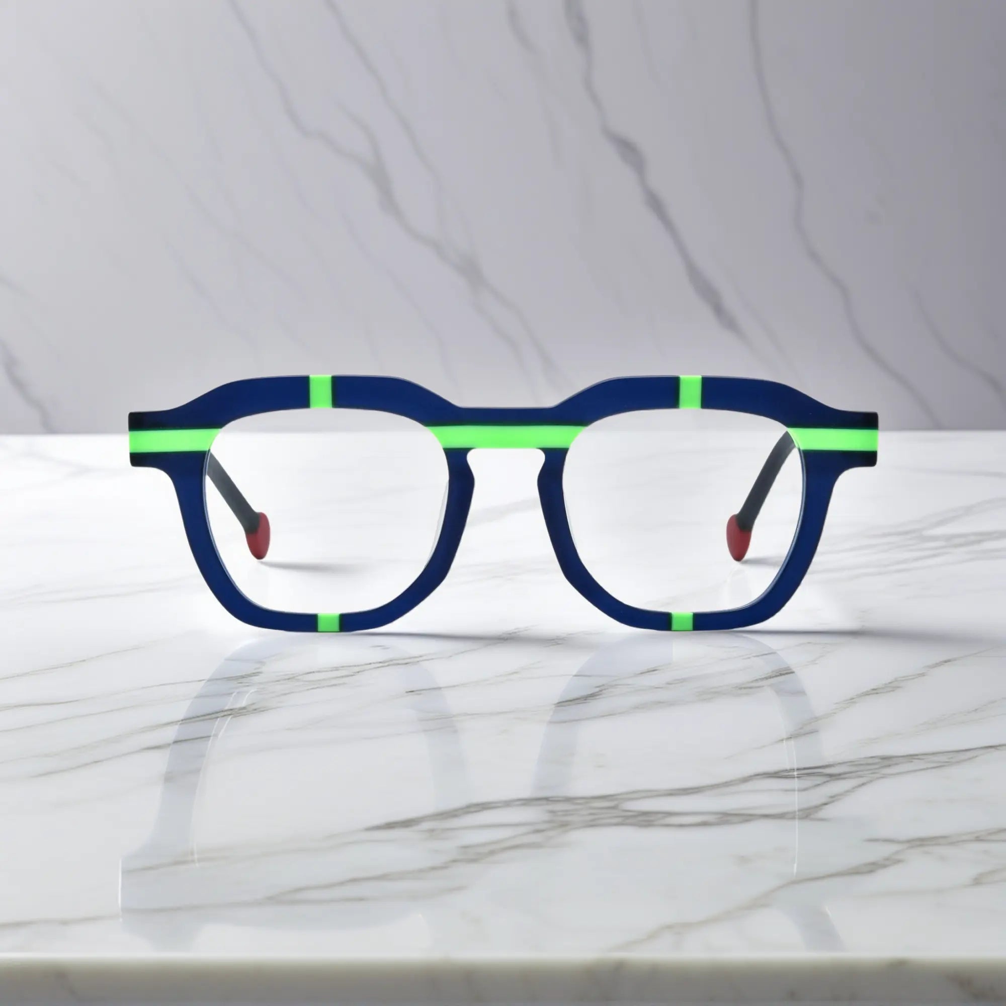 Front view of full-rim Navy Bolt square acetate frame by VoyueLens™