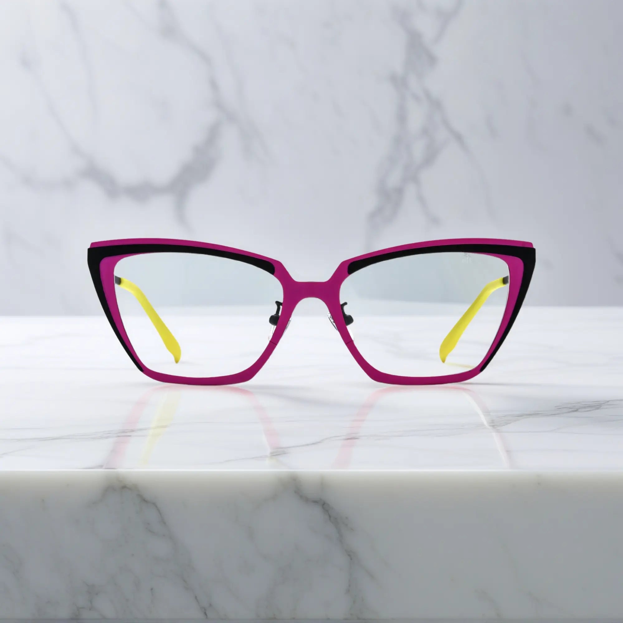 Front-facing image of VoyueLens™ VL185809 Neon Noir black-blue titanium frame