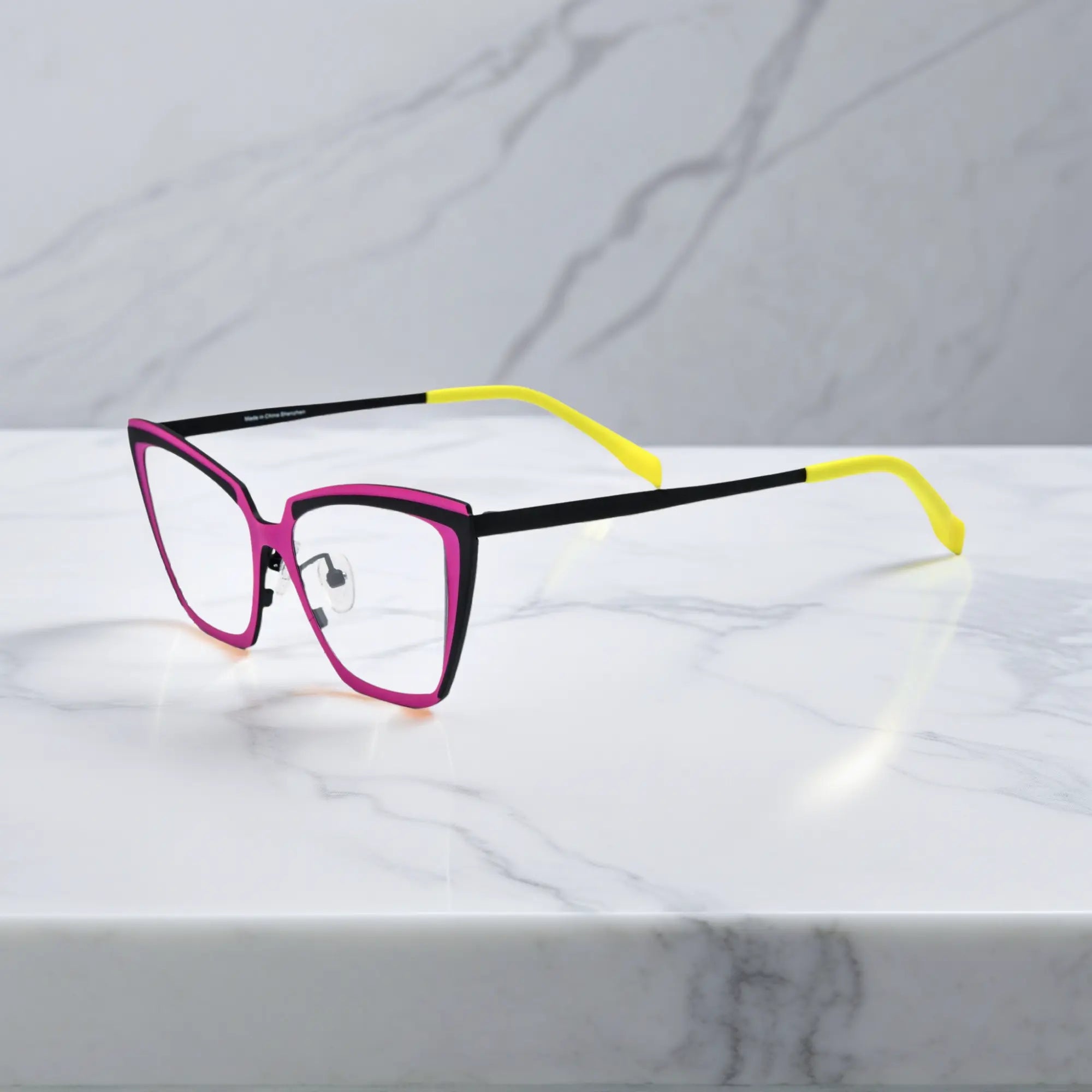 Side view of VoyueLens™ VL185809 Neon Noir cat-eye titanium glasses