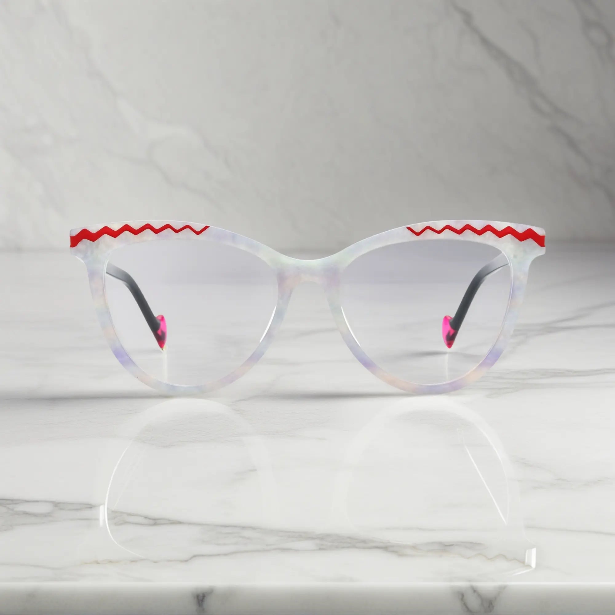 VoyueLens VL19362 eyeglasses in pearl white, front view showcasing zigzag rim