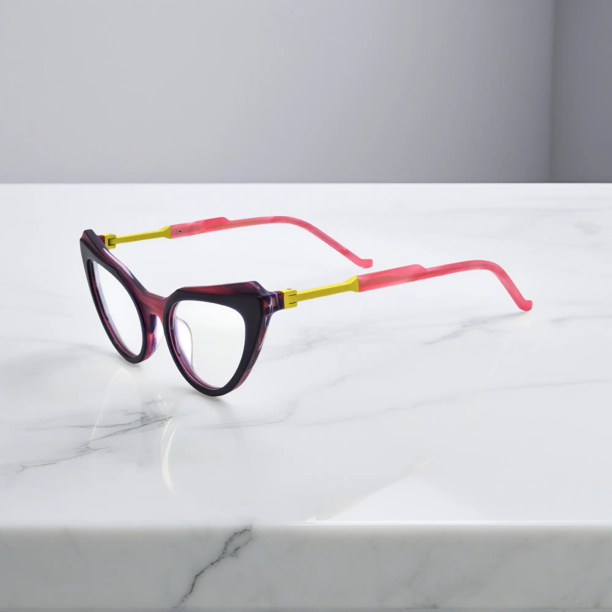 Side view of Plum Velvet acetate butterfly eyeglasses with clean curves and sleek matte texture.