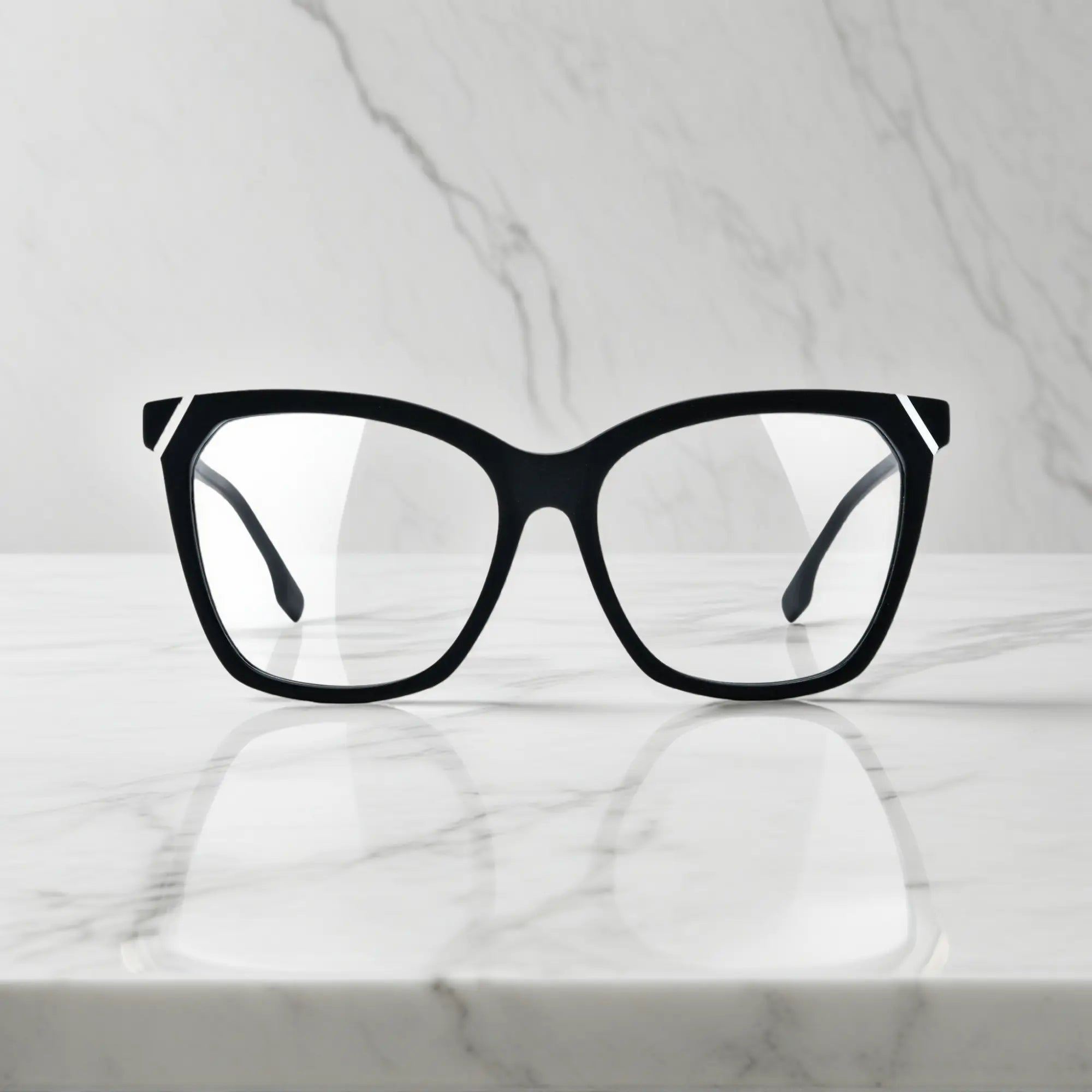 VoyueLens VL19343 Pure Onyx Black matte acetate square eyeglasses (unisex) with a classic design are shown from the front view.