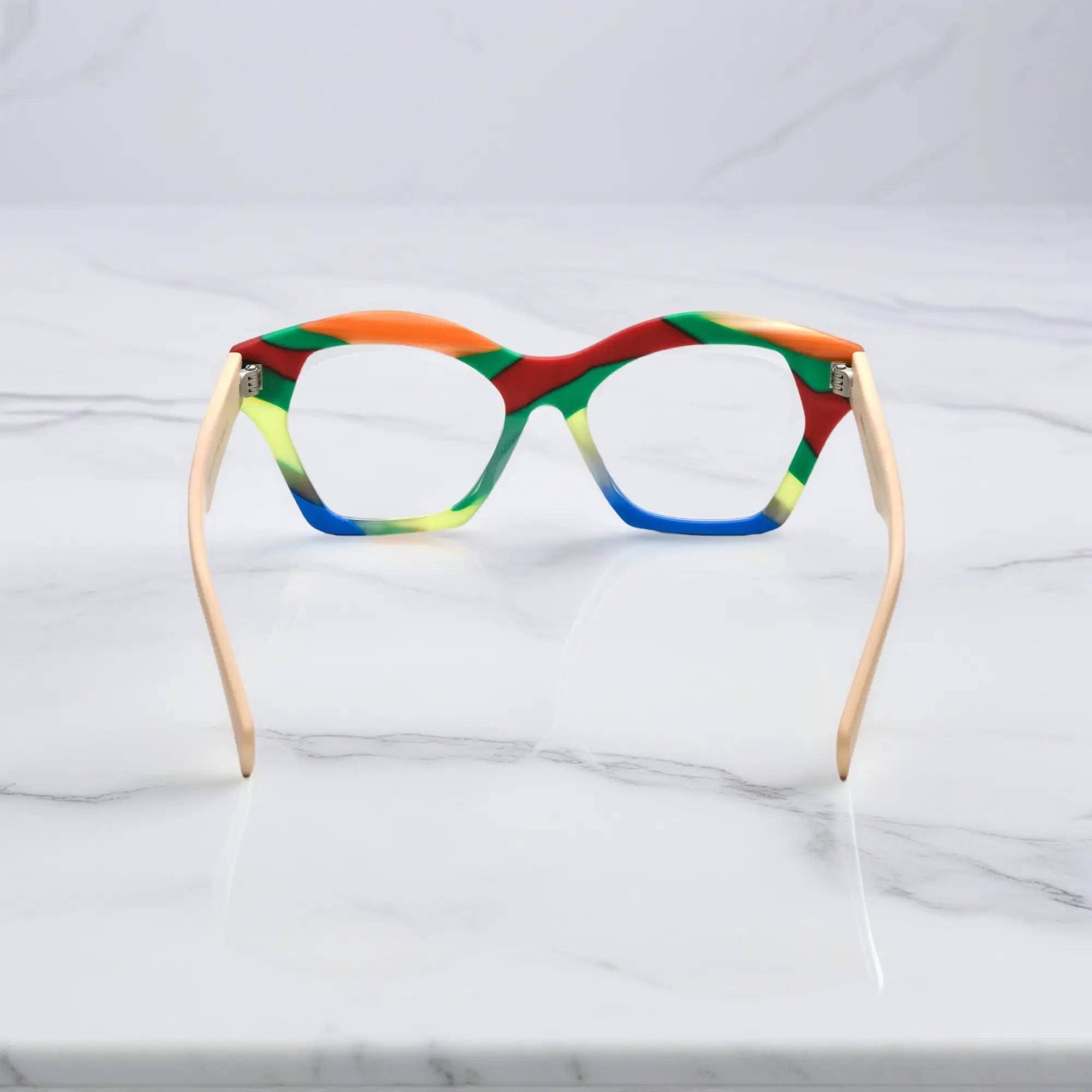 Rear view of VoyueLens™ Rainbow Cream eyeglasses showcasing integrated nose bridge and smooth matte finish.