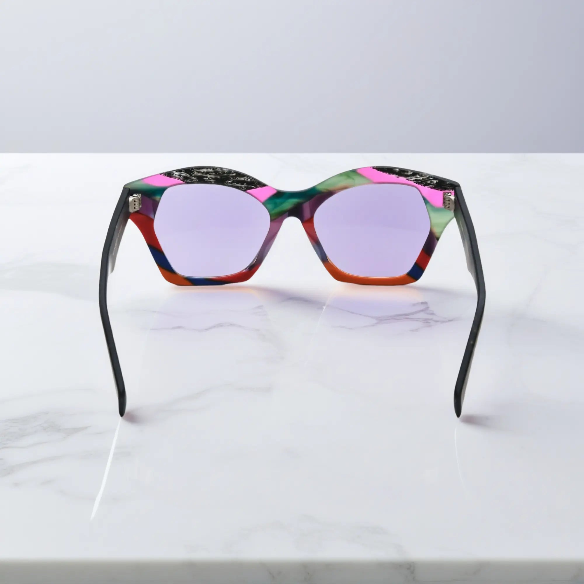 Back view of Rainbow Noir butterfly eyeglasses by VoyueLens™, highlighting sculpted acetate craftsmanship.