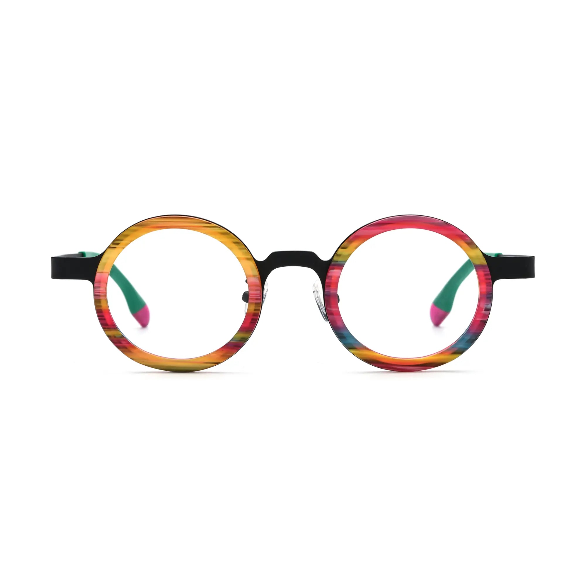 VoyueLens™ Rainbow Stripe Round Eyeglasses – Front View – SKU VL185816-C1