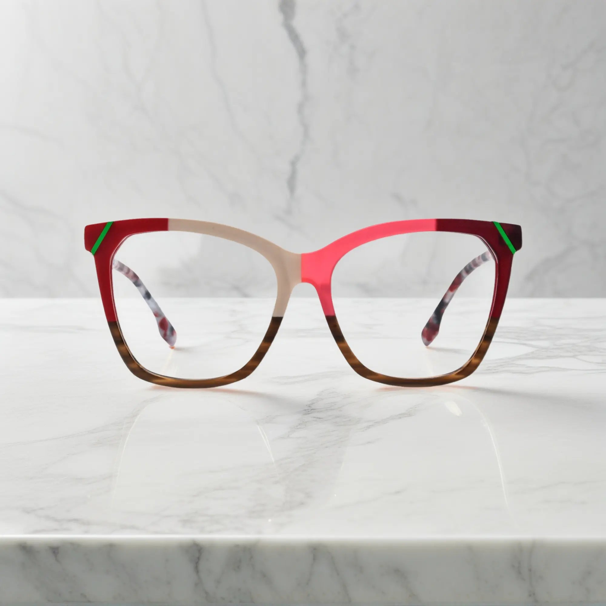 VoyueLens VL19343 Rose Beige & Caramel Tortoise matte acetate square eyeglasses (unisex) with an elegant design are shown from the front view.