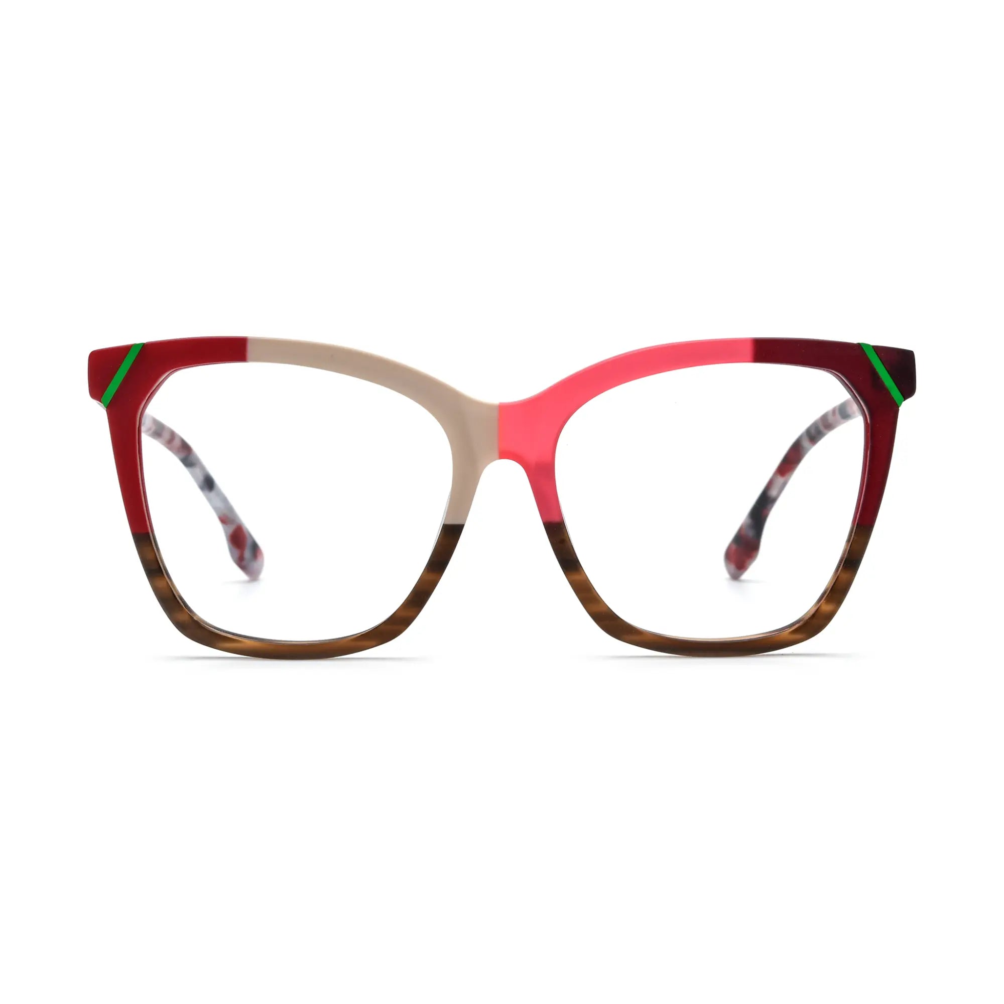 VoyueLens™ Rose Beige & Caramel Tortoise Square Eyeglasses – Front View – SKU VL19343-C4