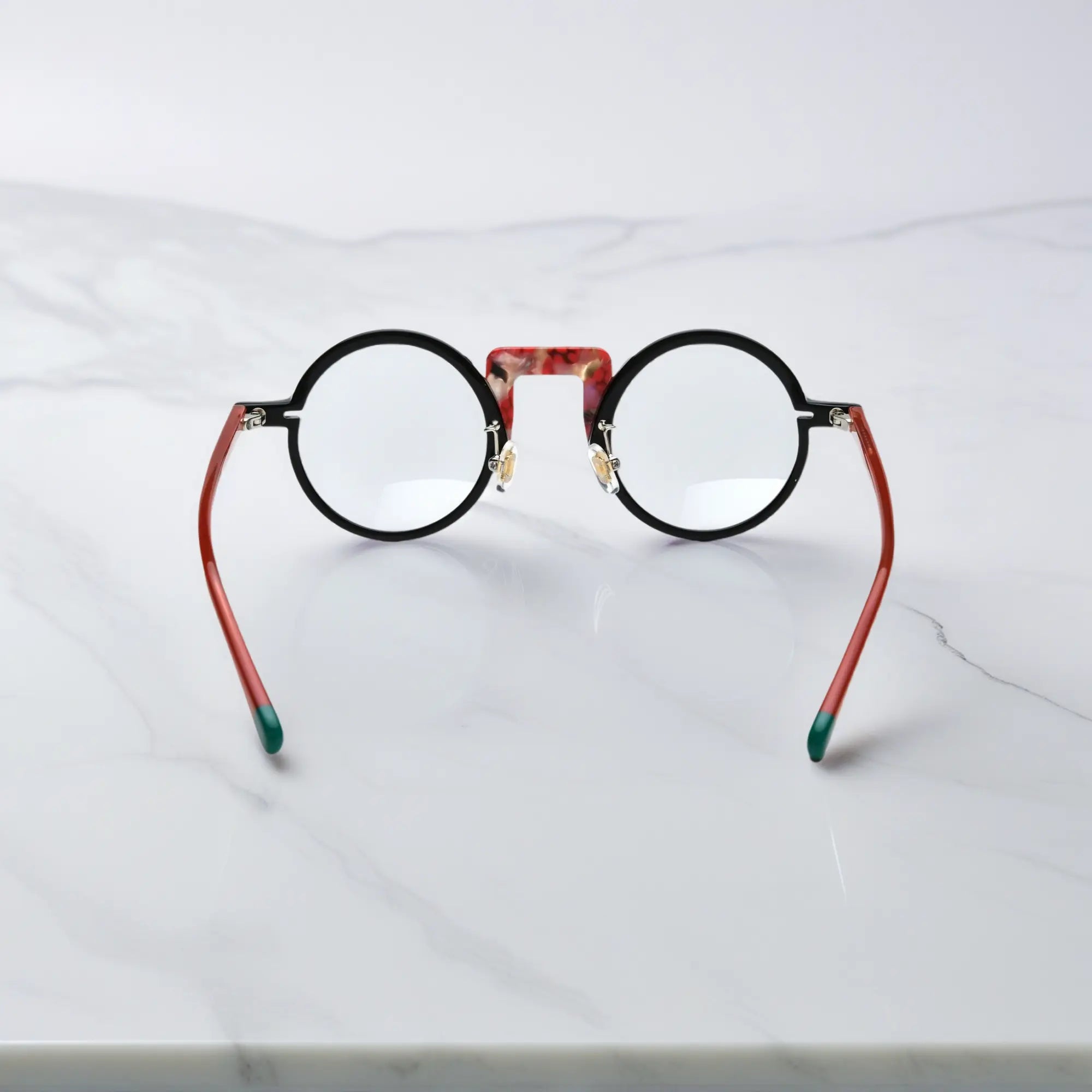 Rear view highlighting bridge and temple design of Scarlet Noir frame