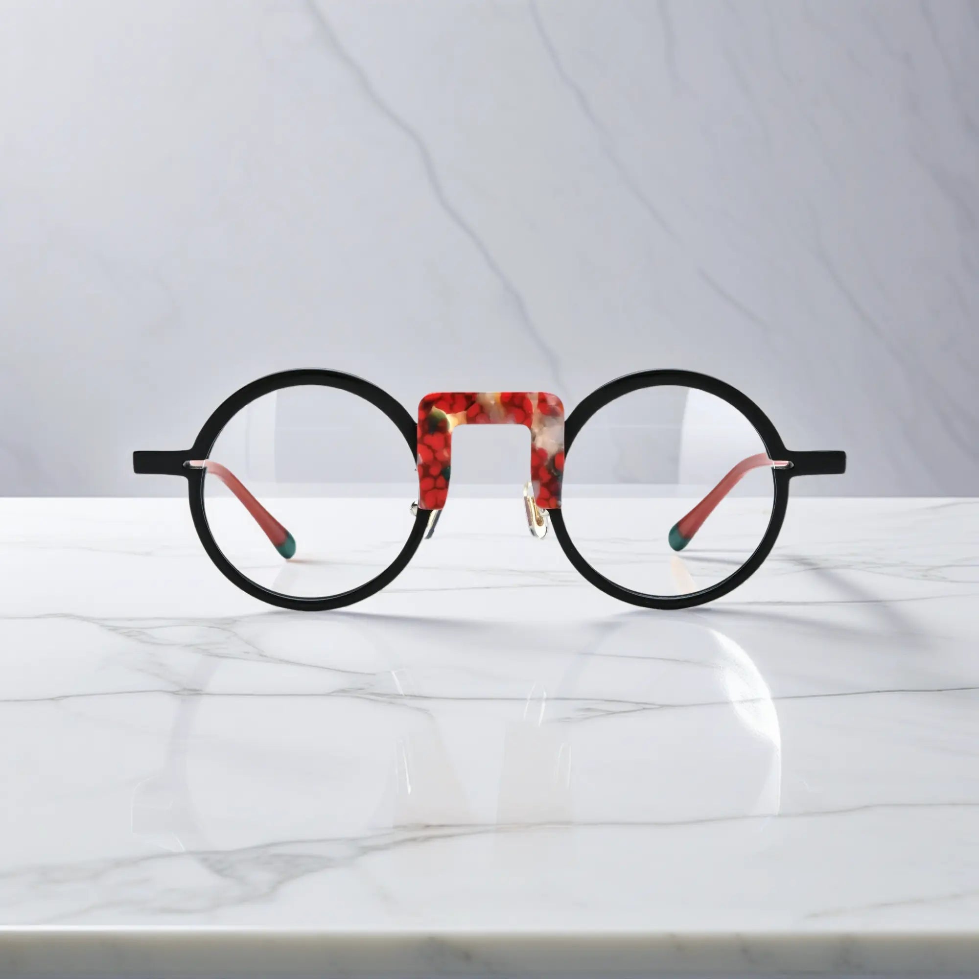 Front view of VoyueLens™ NeoPop eyeglasses in Scarlet Noir