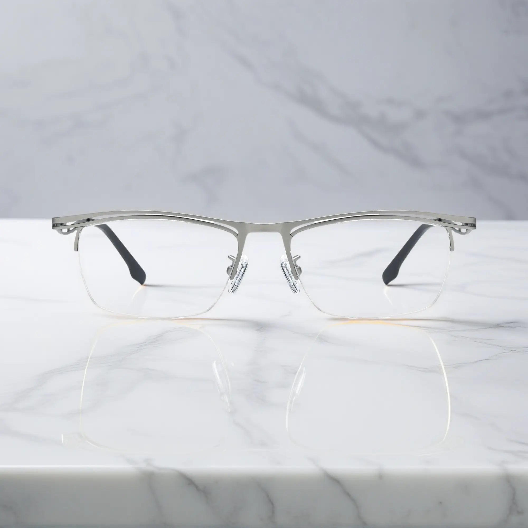 VoyueLens™ Silver Alloy titanium semi-rim eyeglasses front view