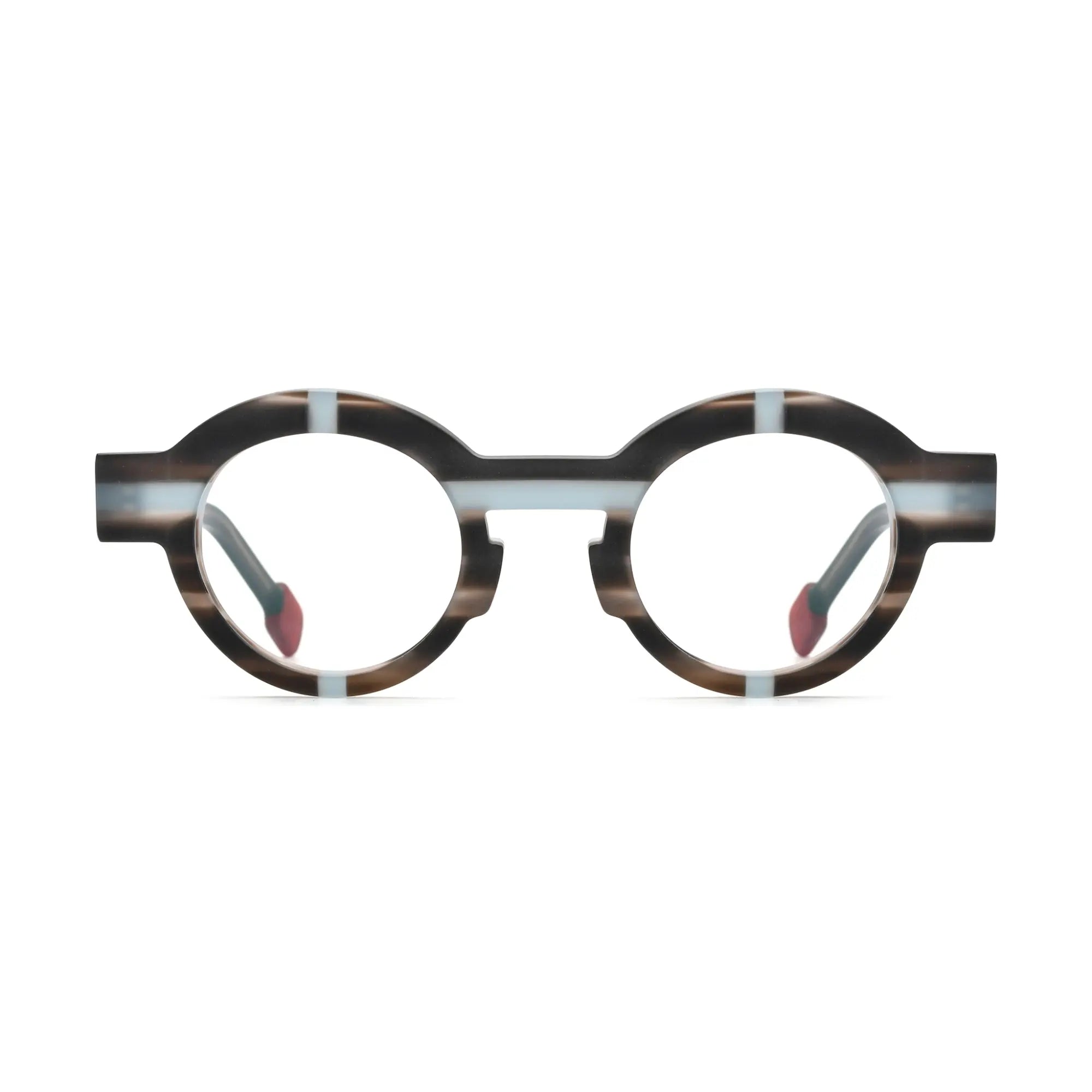 VoyueLens™ Slate Gray Round Glasses – Front View – SKU VL19282-STRIPE