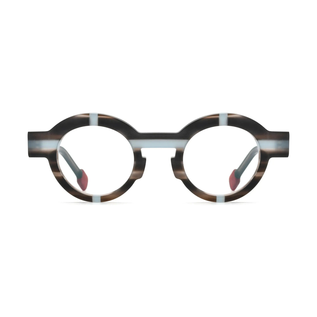 VoyueLens™ Slate Gray Round Glasses – Front View – SKU VL19282-STRIPE