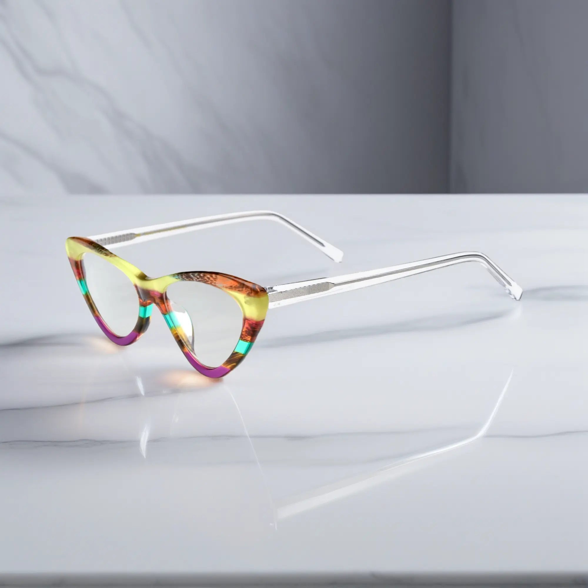 Side view of VoyueLens™ Sunrise Mirage eyeglasses featuring translucent arms