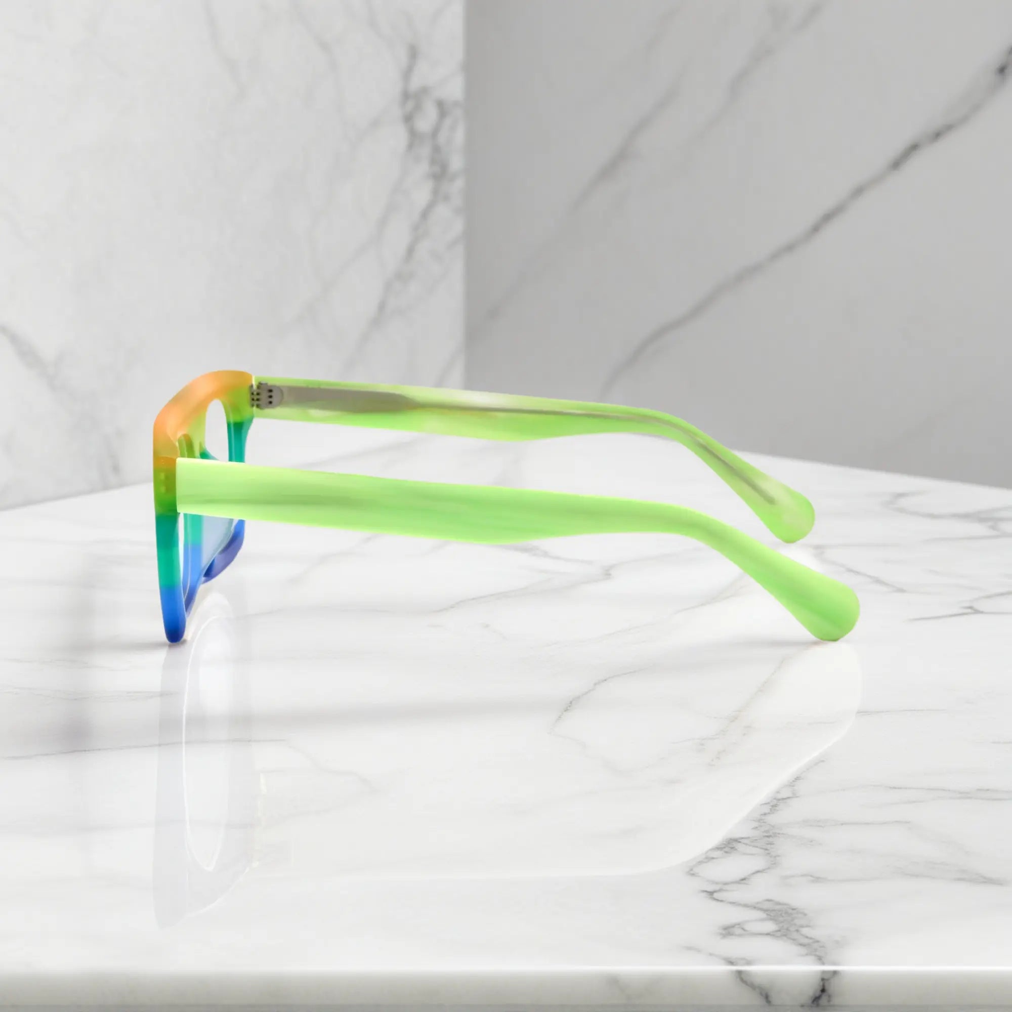 Side view highlighting the temple structure and acetate finish of VoyueLens Acetate Square Eyeglasses in Sunset Fade
