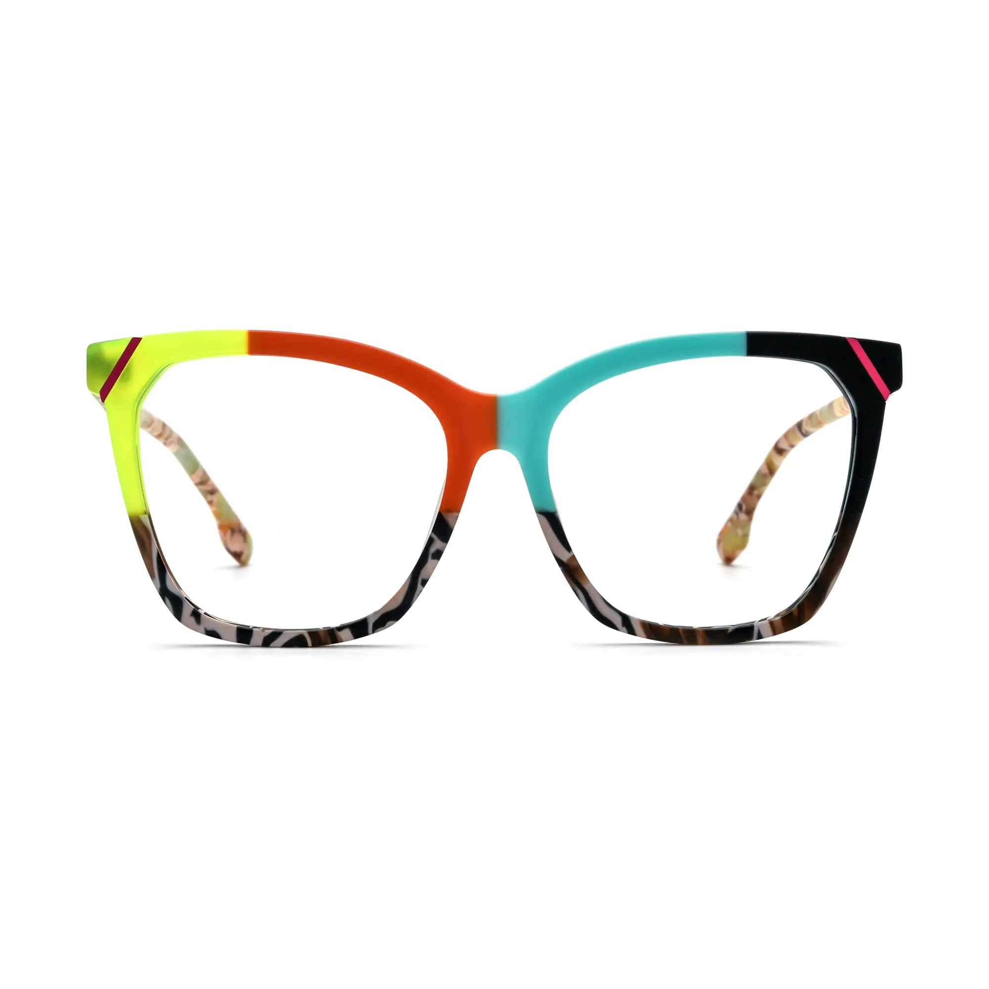 VoyueLens™ Sunset Orange & Teal Mix Square Eyeglasses – Front View – SKU VL19343-C1