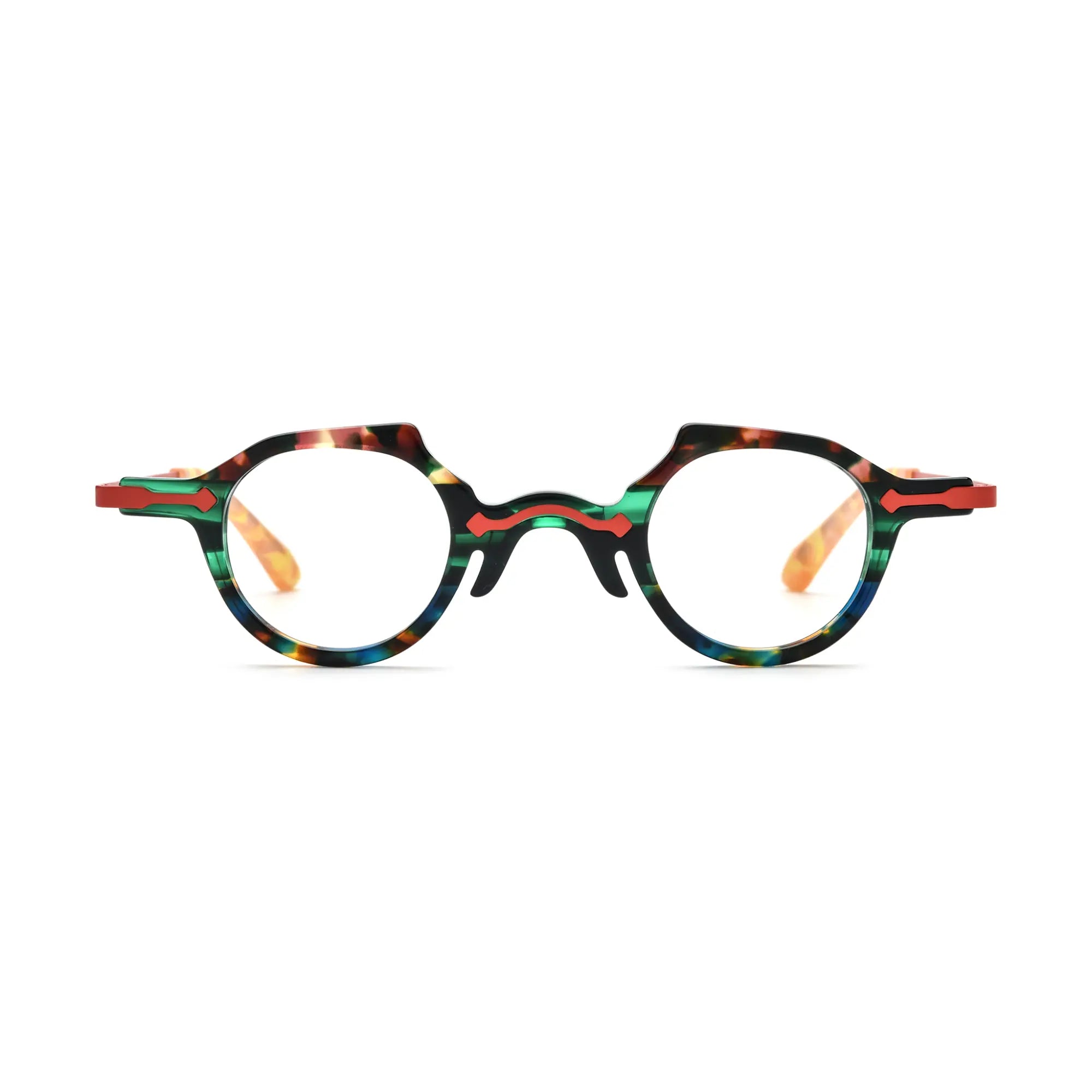 VoyueLens™ Tortoise Green Flame Round Glasses – Front View – SKU VL19341-C5