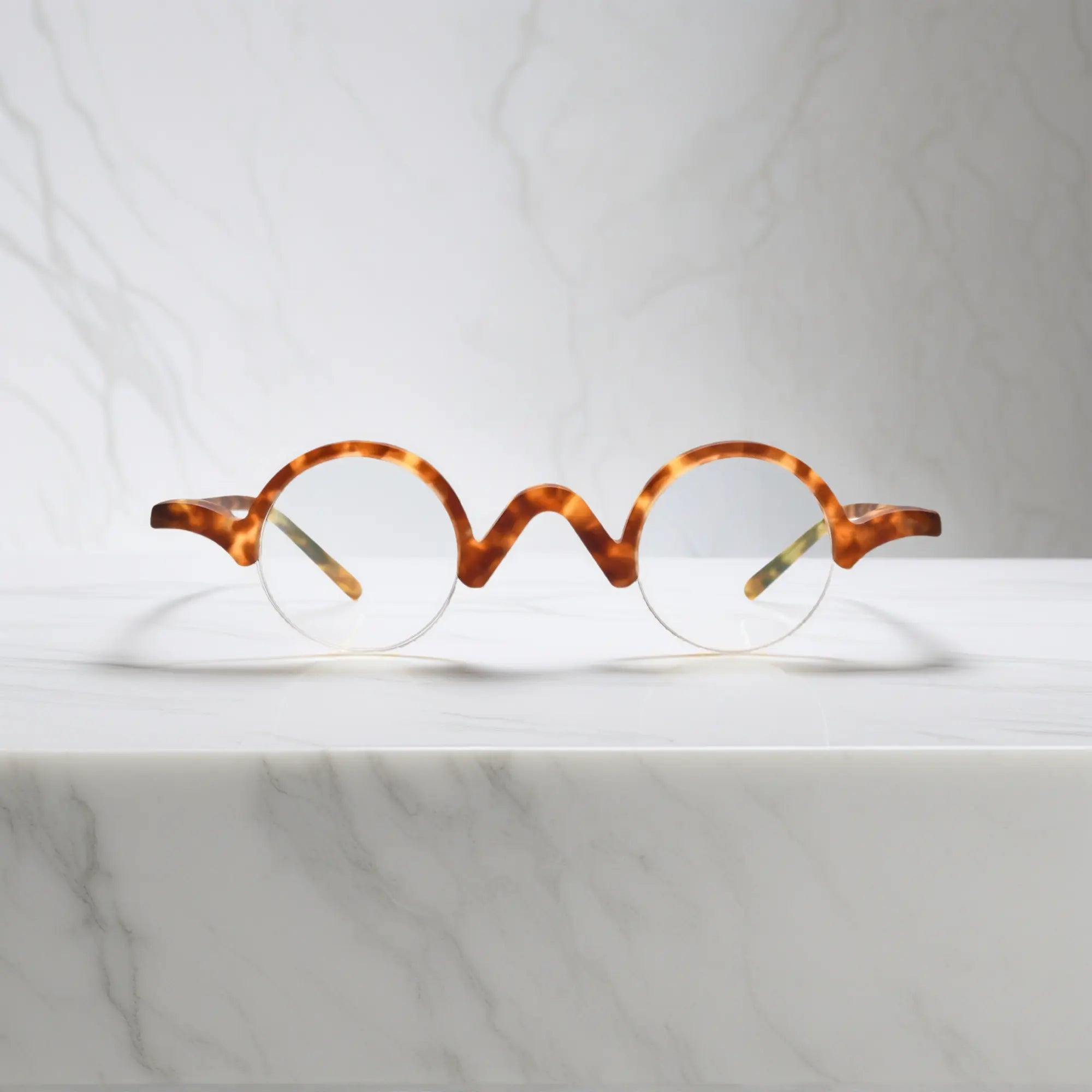 Front view of VoyueLens™ Tortoiseshell semi-rimless browline eyeglasses with classic tortoise matte pattern.