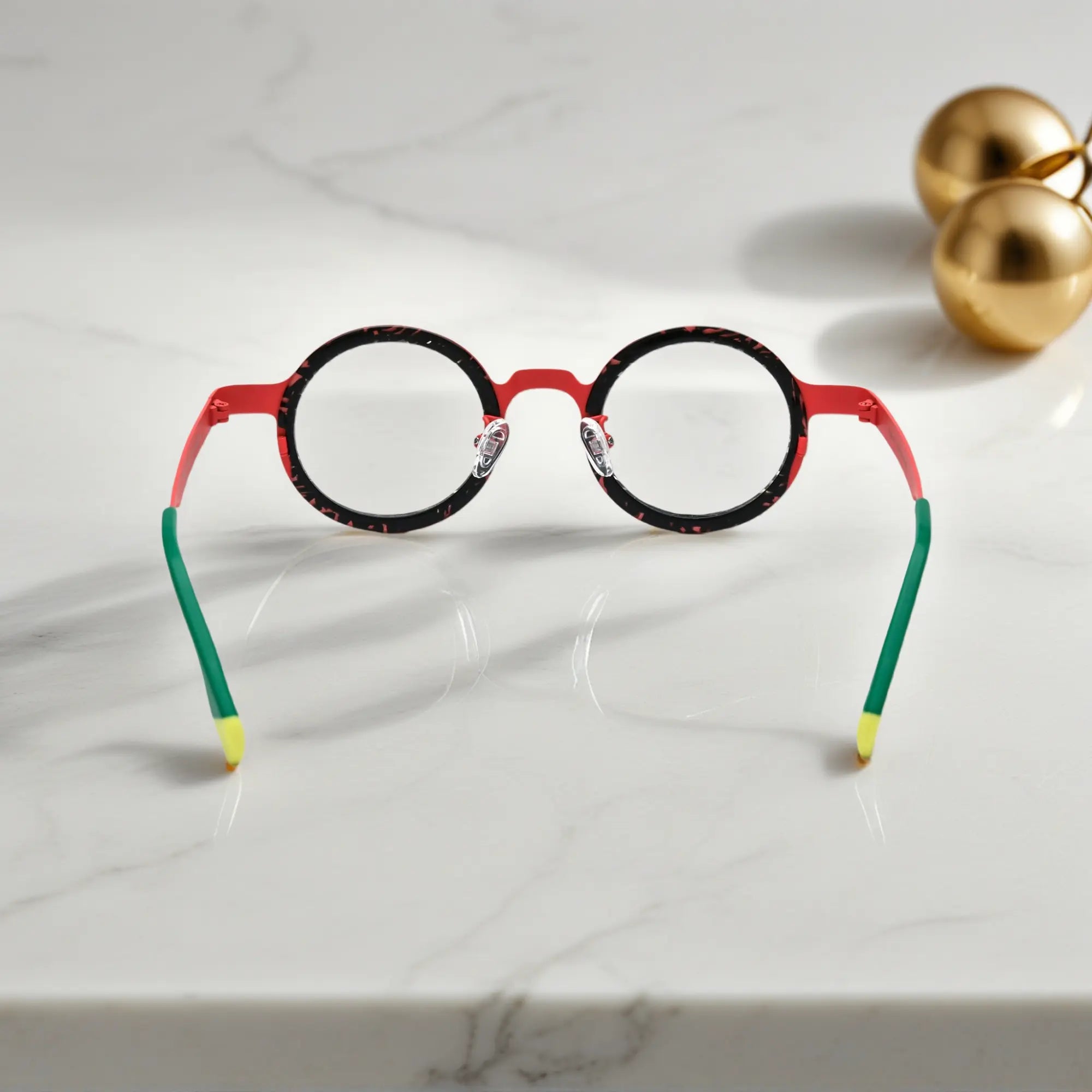 Back angle of VoyueLens™ Crimson Tortoise glasses