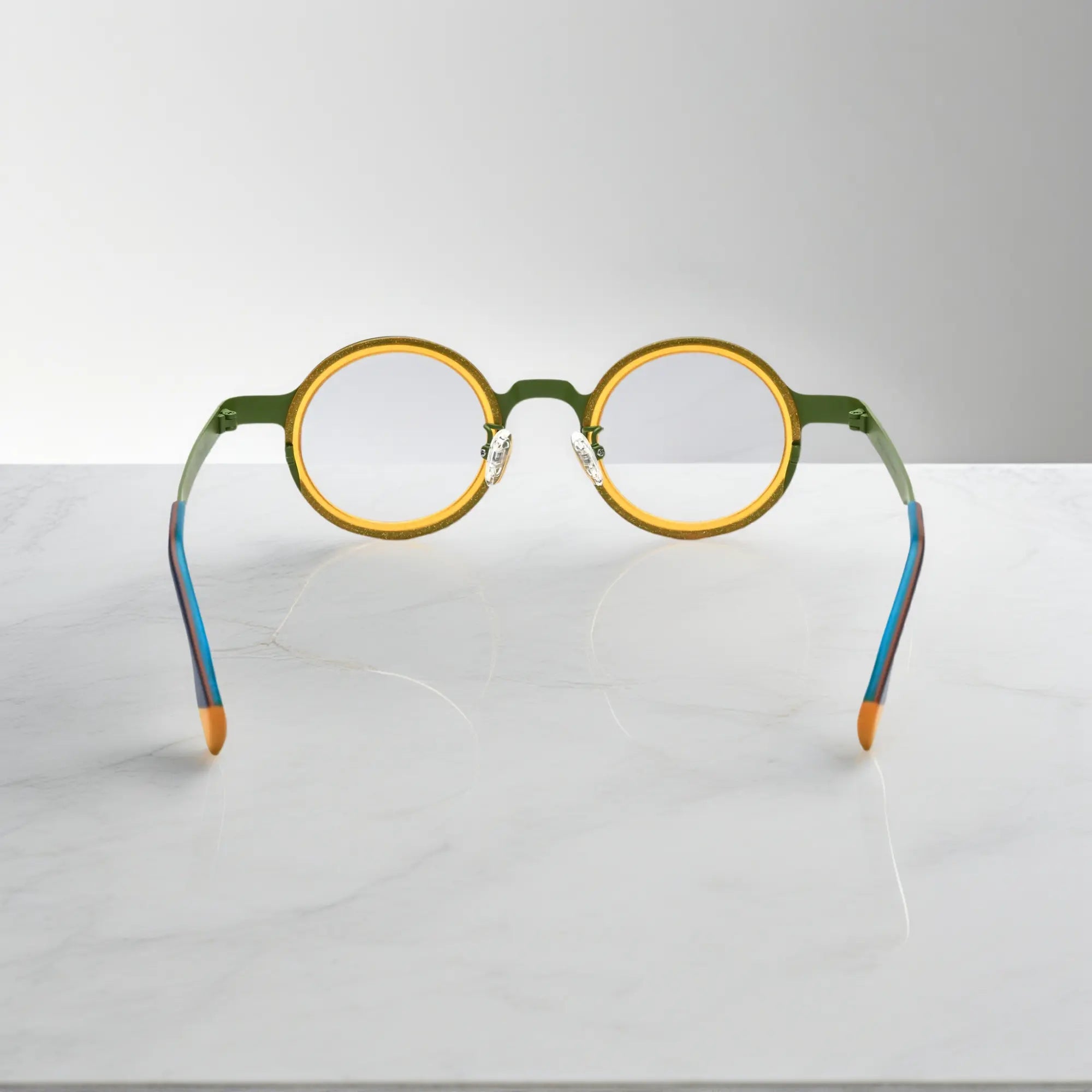 Rear angle of Olive Citrus round glasses