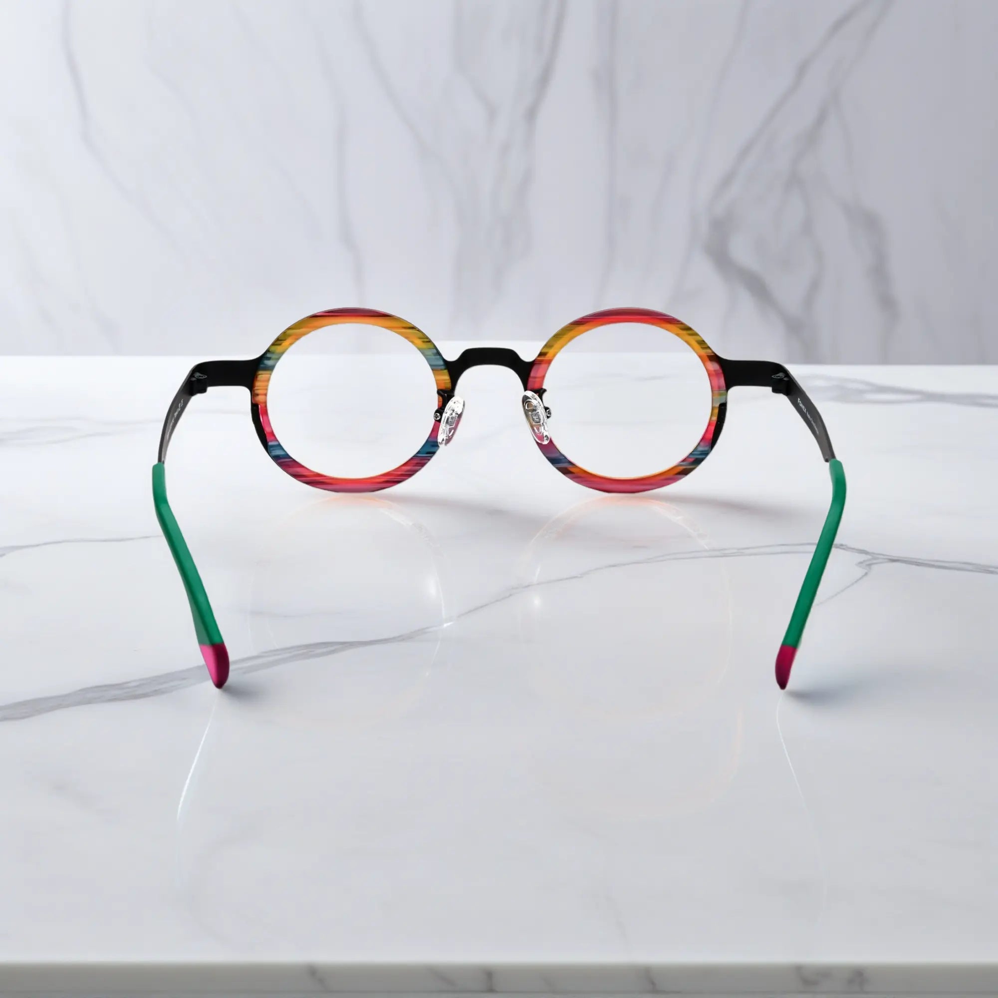 Rear angle showing temples of Rainbow Stripe model