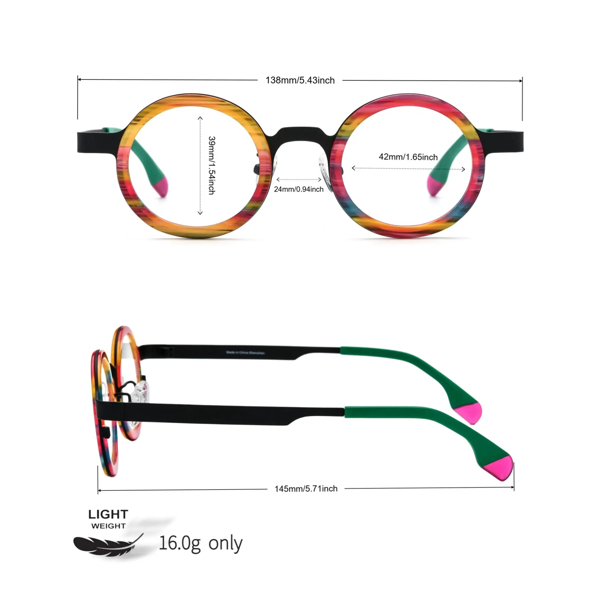 Size measurements for VoyueLens™ Rainbow Stripe