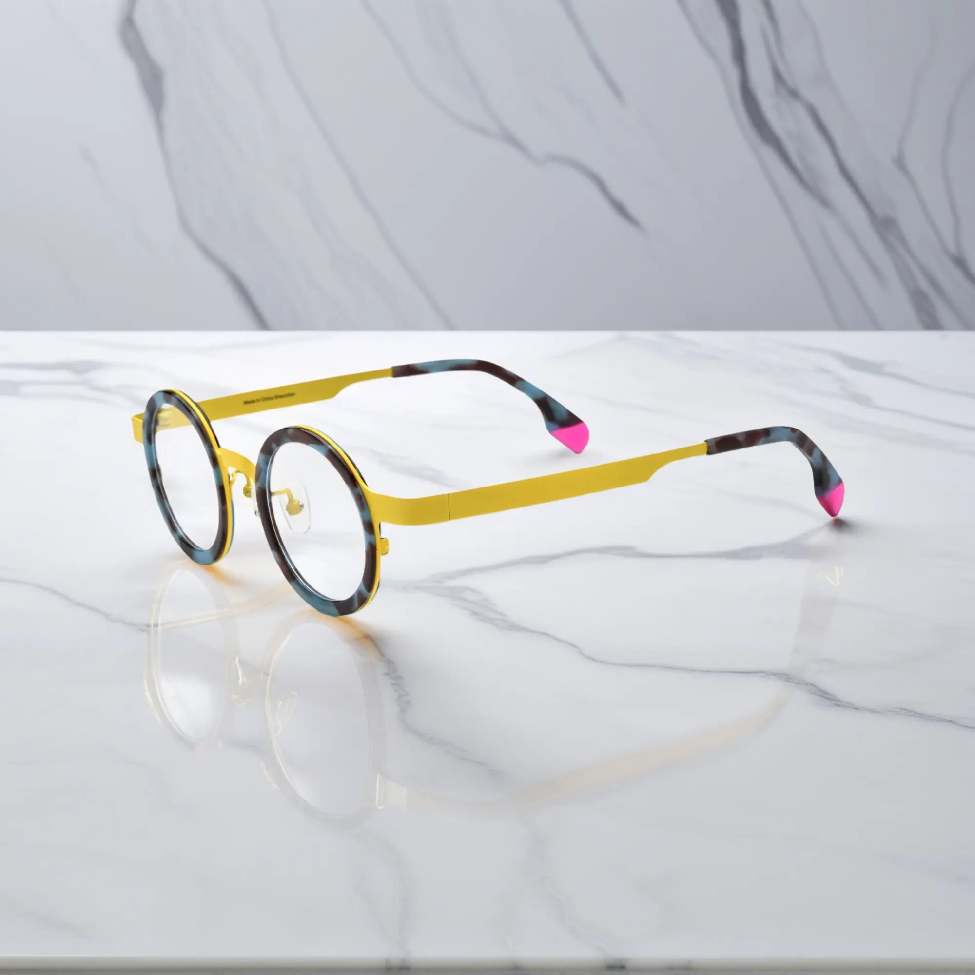 Side angle of Sunshine Mirage titanium frame glasses