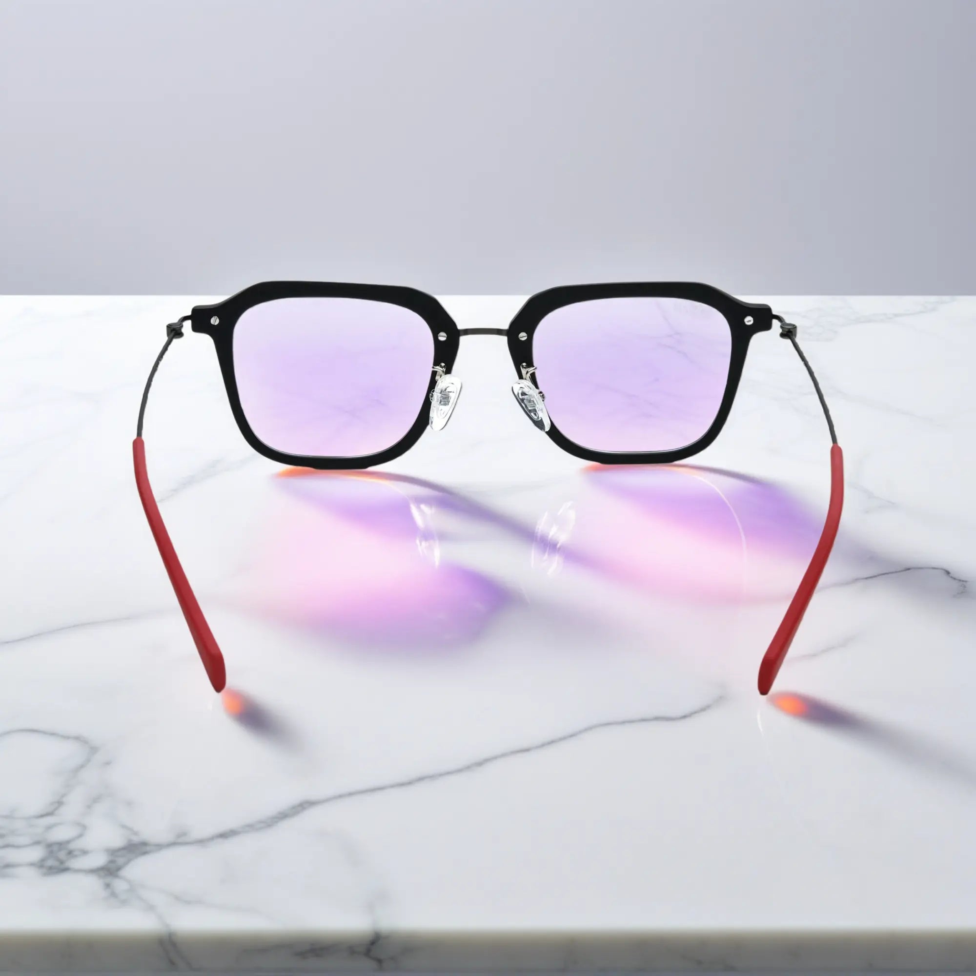 Back perspective of the Crimson Alloy frame with striking silhouette and color.