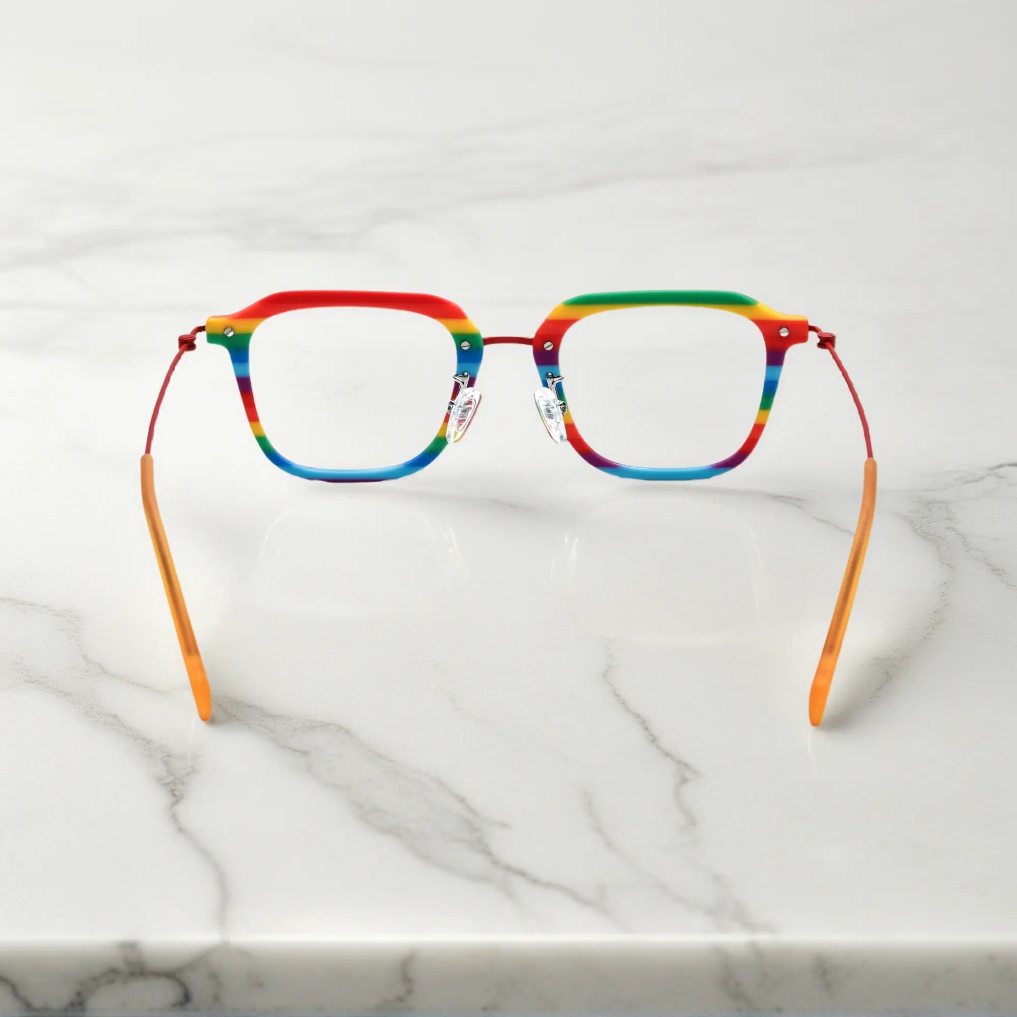 Back perspective of the Rainbow Parade frame with vibrant color detailing on the stems.