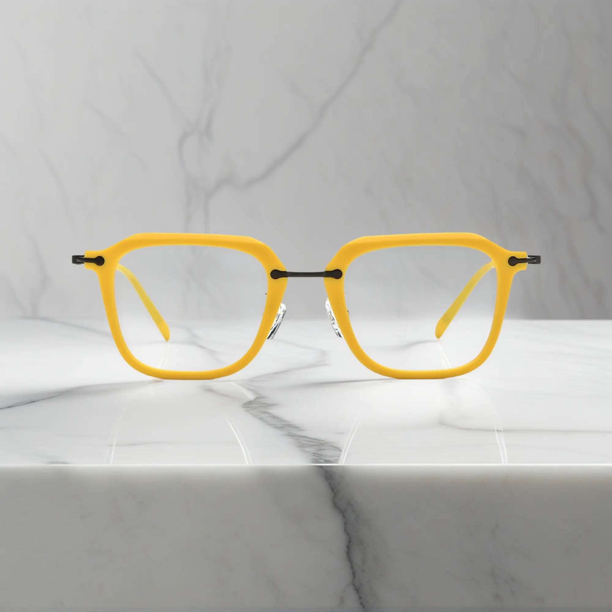 Front view of VoyueLens™ Urban Vision glasses in Sunshine Yellow, highlighting the bold matte frame.