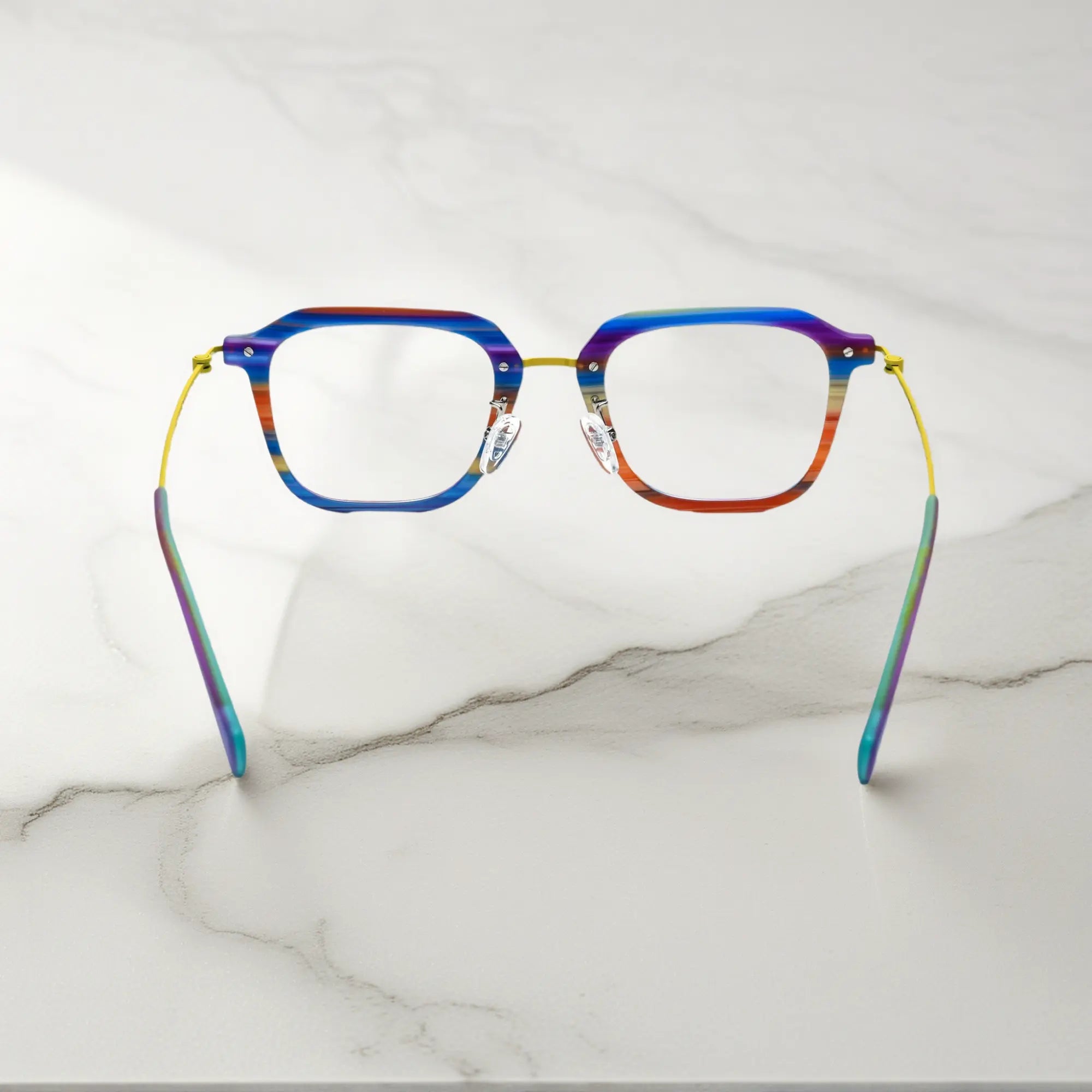 Back angle of the Vivid Violet Stripe frame, featuring its smooth curves and color-blocked design.