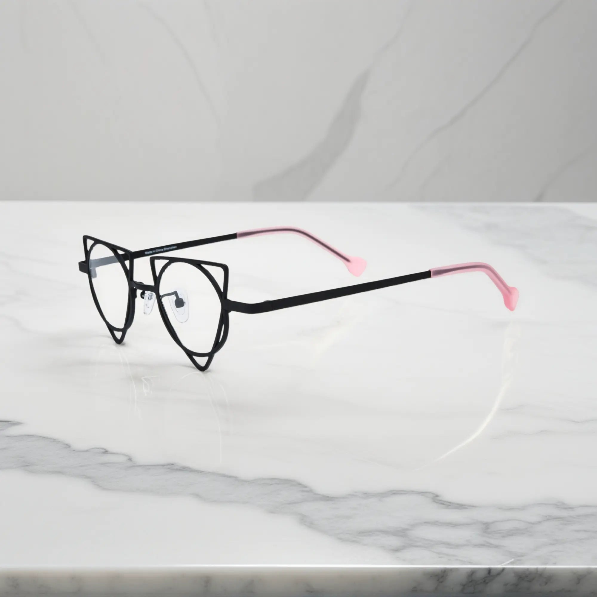 Side profile showing slim titanium temples of VoyueLens™ Matte Black designer eyeglasses, ideal for modern optical styling