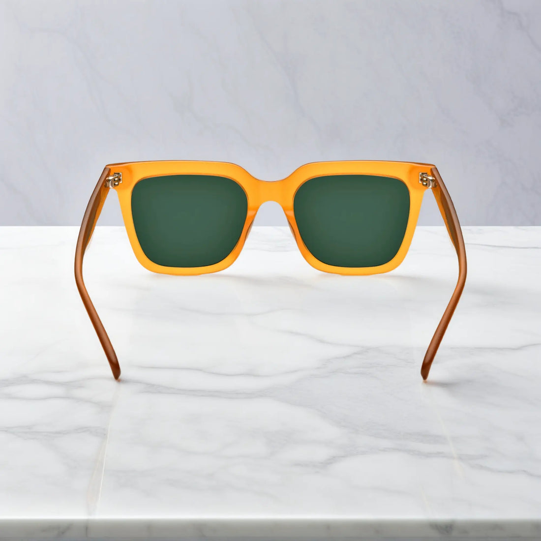 amber yellow acetate square sunglasses back view showing ergonomic nose pads and temples VoyueLens