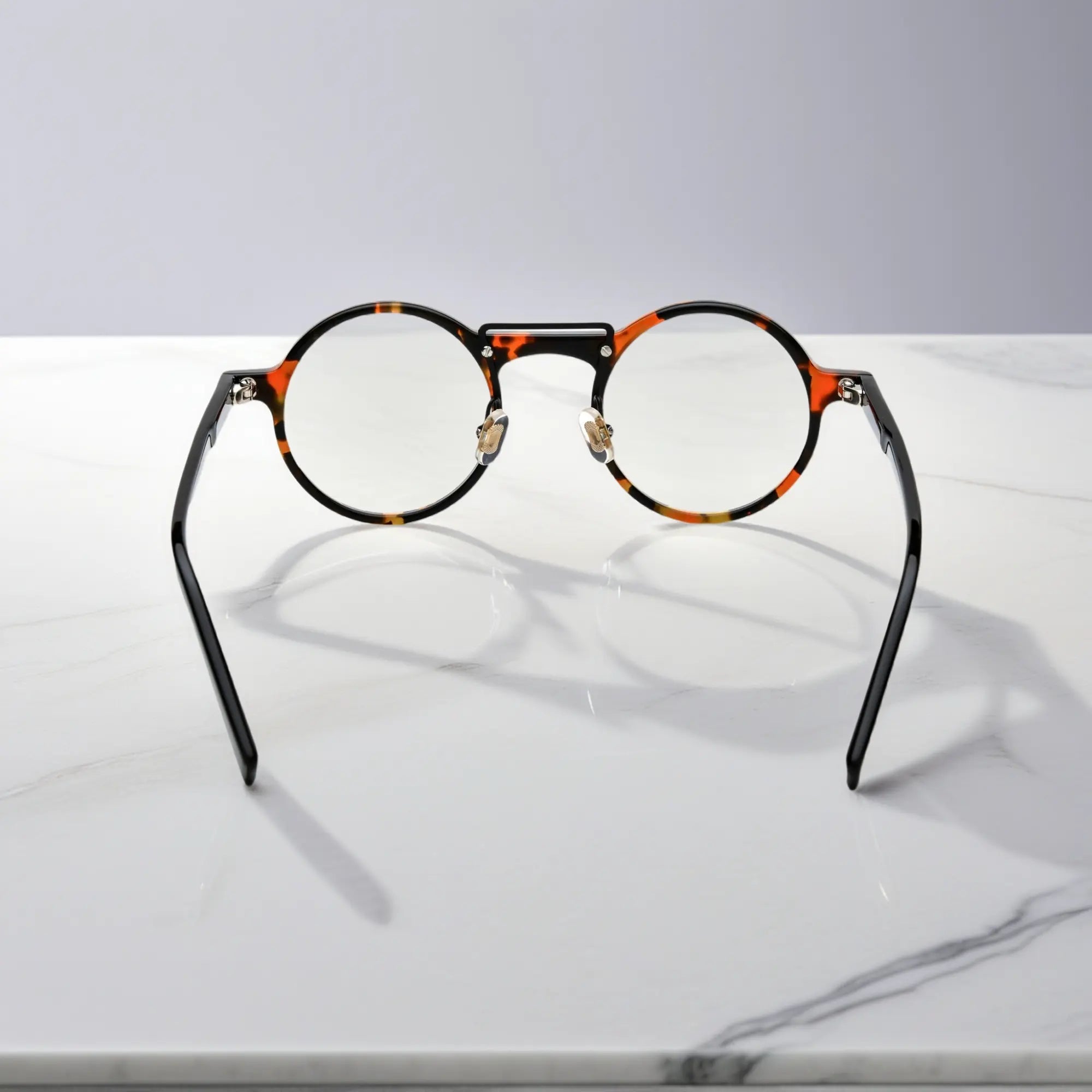 Back view of VoyueLens™ VL19194-C1 Black Tortoise acetate eyeglasses highlighting frame curve and temple flexibility